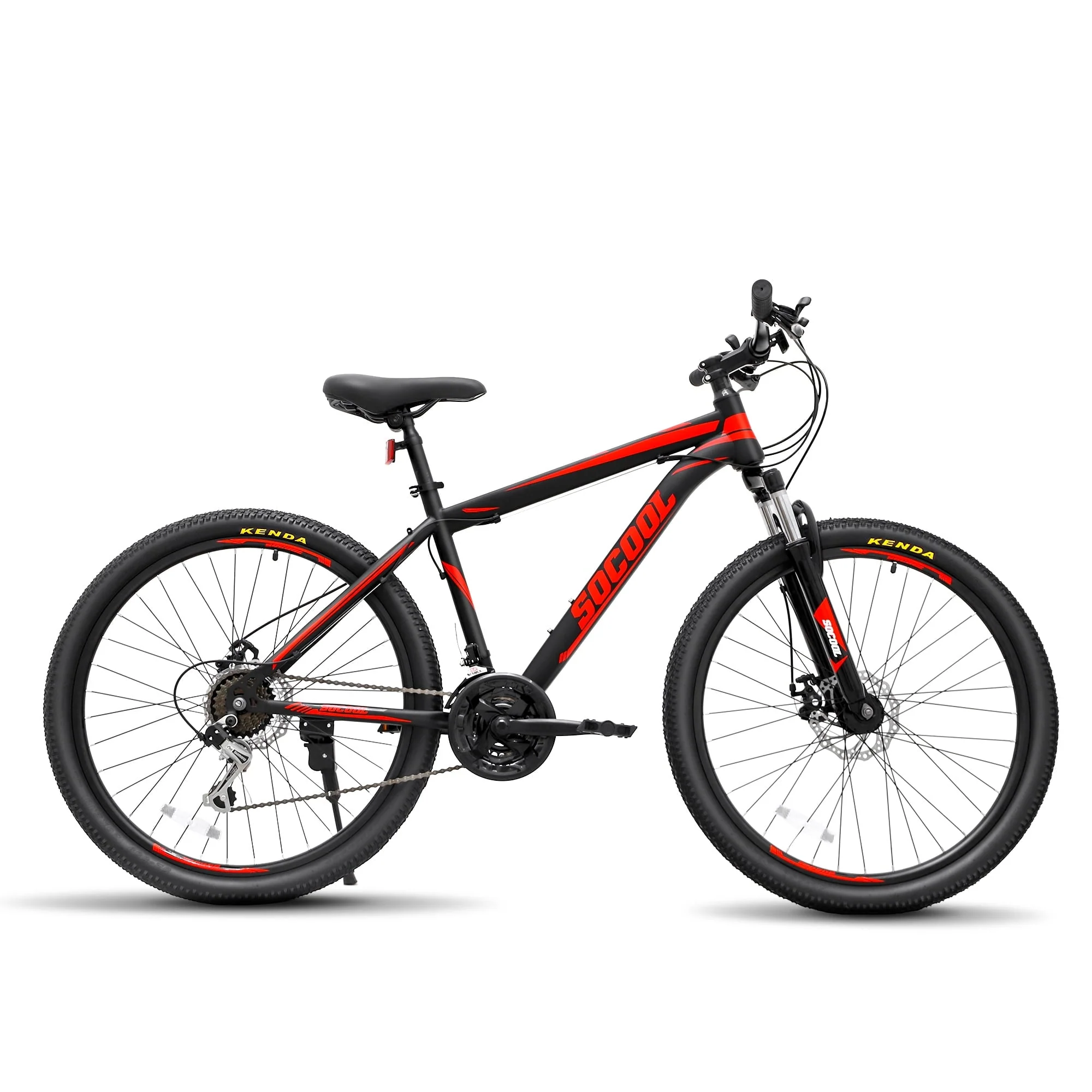 Youth/Adult Mountain Bike, Stainless Steel and Steel Frame, Shimano 21 Speeds, MTB Bicycle, 26 - Inch Wheels - Black & Red