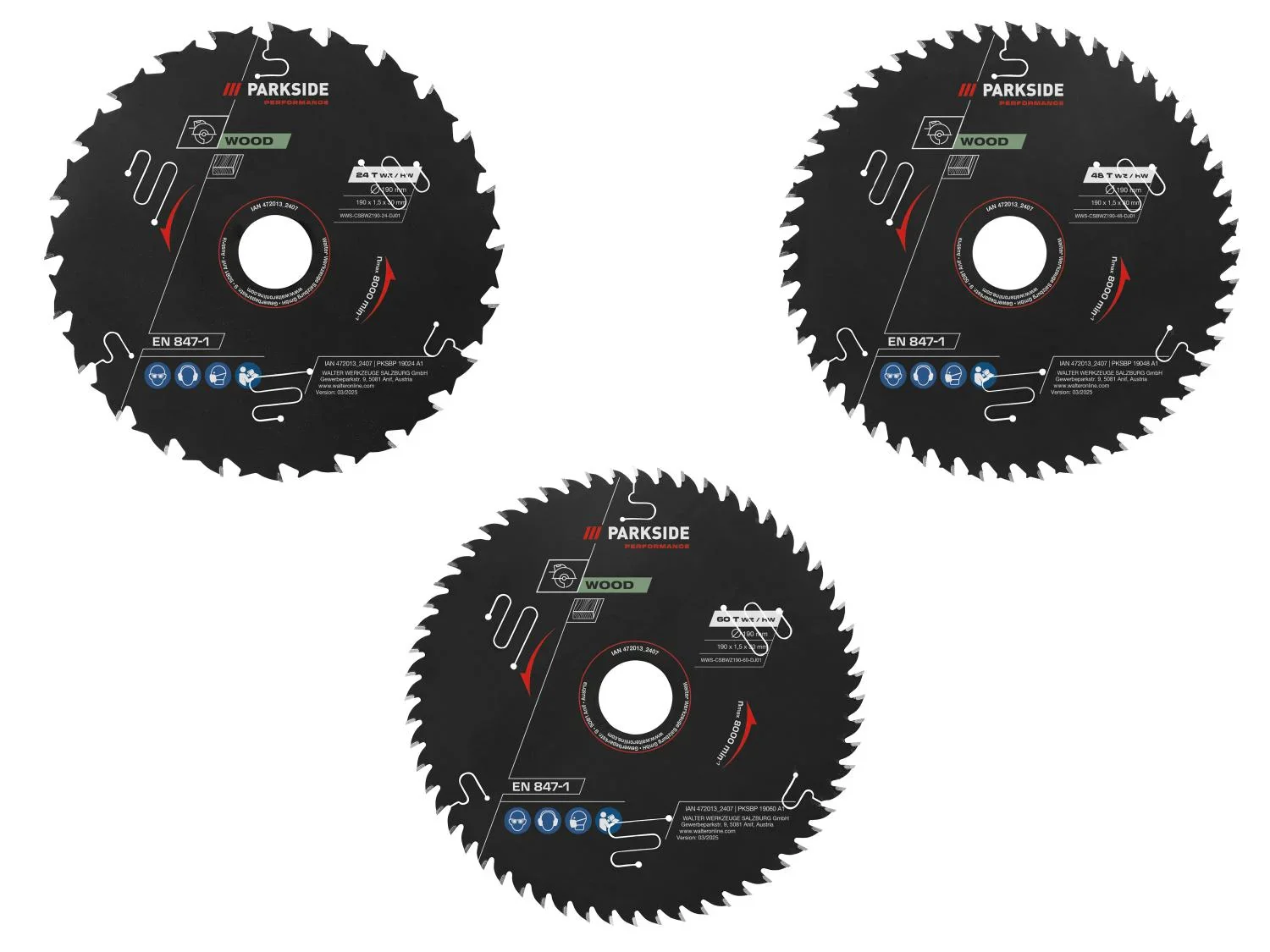 PARKSIDE PERFORMANCE Lame de scie circulaire, 190 mm, 24 dents, 48 dents, 60 dents