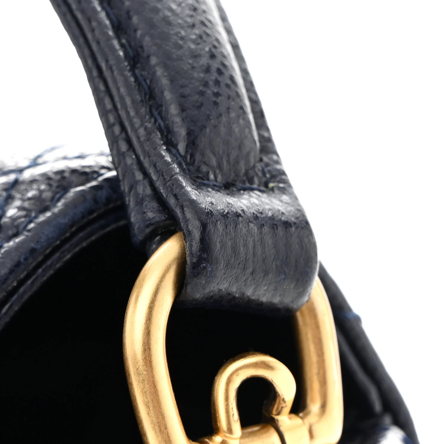 Shiny Caviar Quilted Mini Top Handle Flap Navy Blue