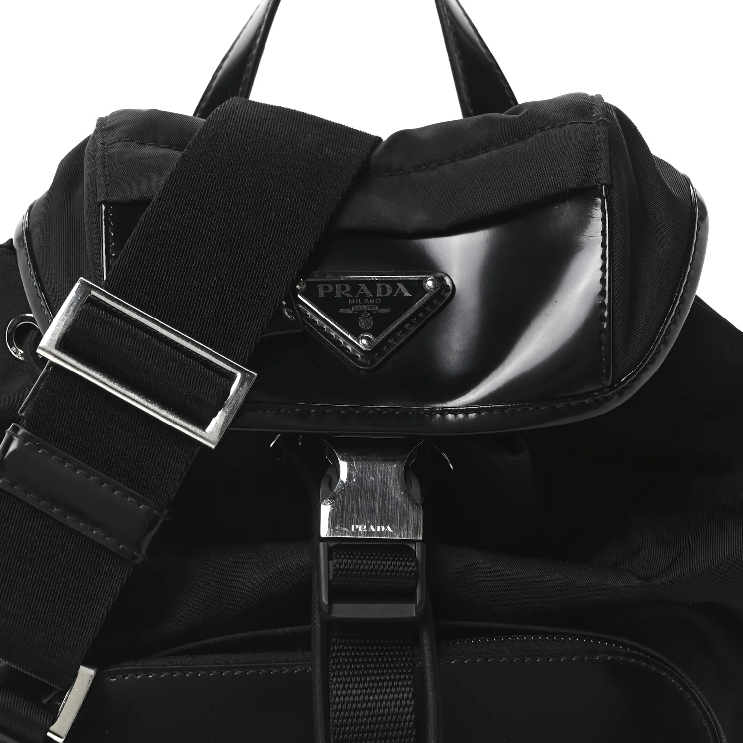 Nylon Brushed Calfskin Mini Sling Backpack  Black