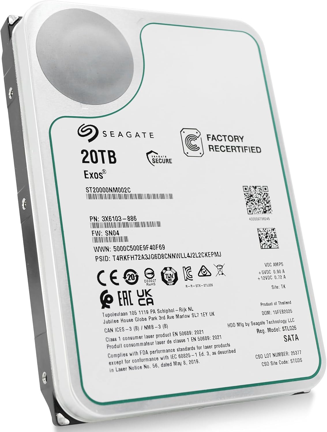 Seagate Exos 20TB 7.2K RPM SATA 6Gb/s 3.5in Enterprise HDD ST20000NM002C (Renewed)