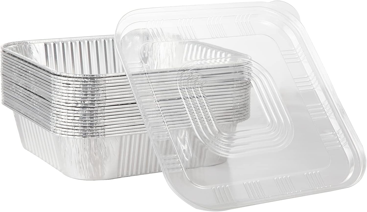 20 Pack Disposable Aluminum Pans with Clear Lids, 8x8 Foil Baking Pan