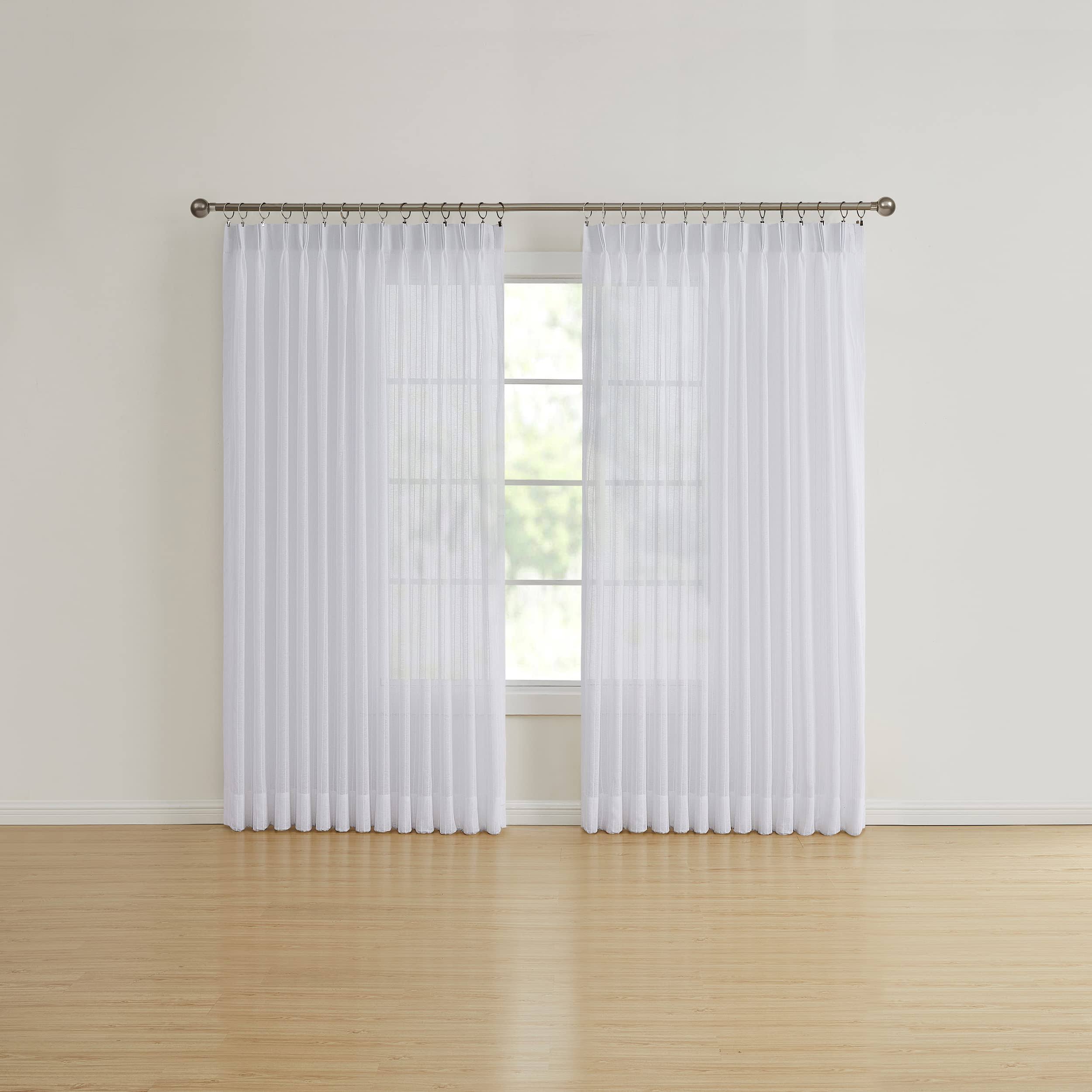 Belle Maison /Window Colyton Semi Sheer Pinch Pleat Curtain Pair, 96 x 84, White