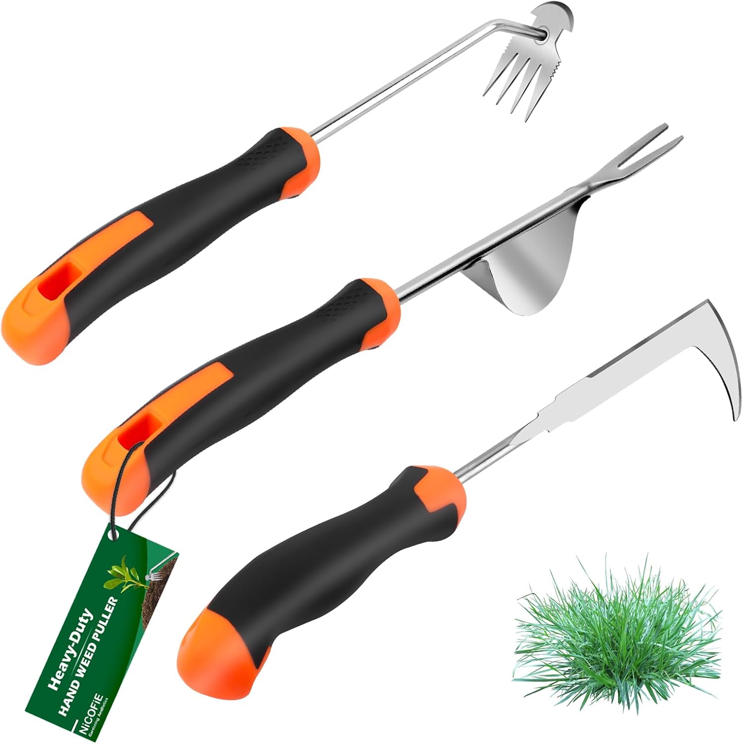2026 Hand Weeder Tool, Rubber Handle Manual Weeder Puller Tool, Uprooting Weeding Tools, Crack Weeder Crevice, 4 Teeth Weeding Tool, Weeding Artifact Tool for Gardening(3 Pcs)