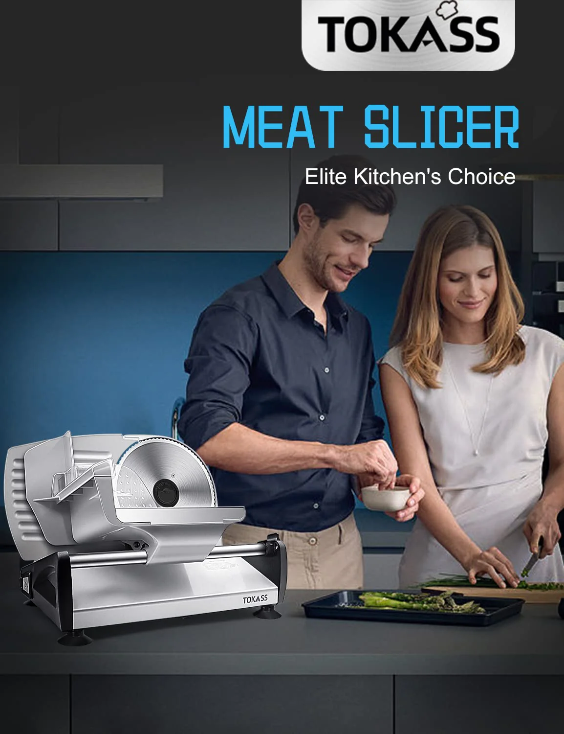 TOKASS Electric Deli Food Slicer with 7.5'' Stainless Steel Blade