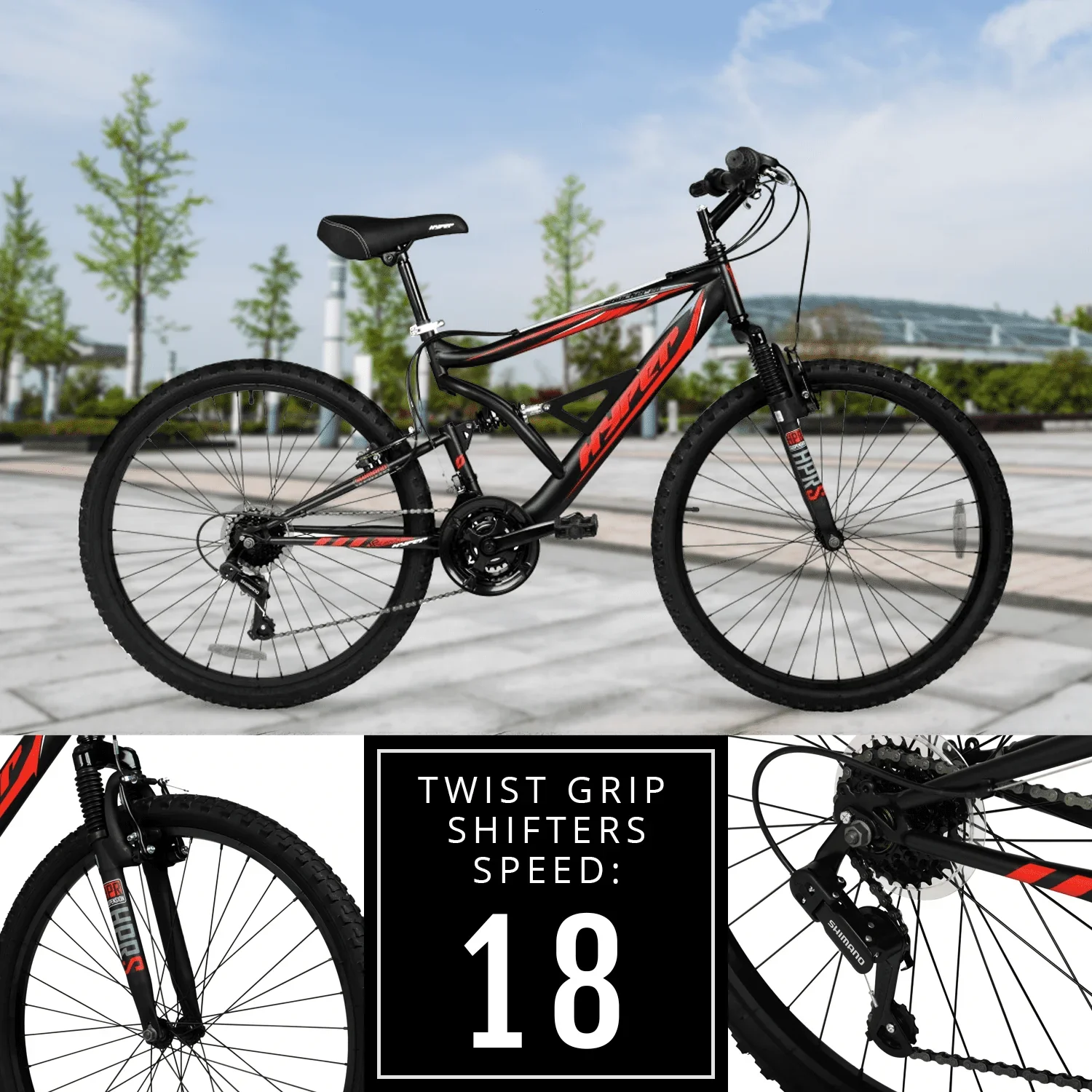Hyper Bicycles Men's 26 Shocker Mountain Bike, Black/Red