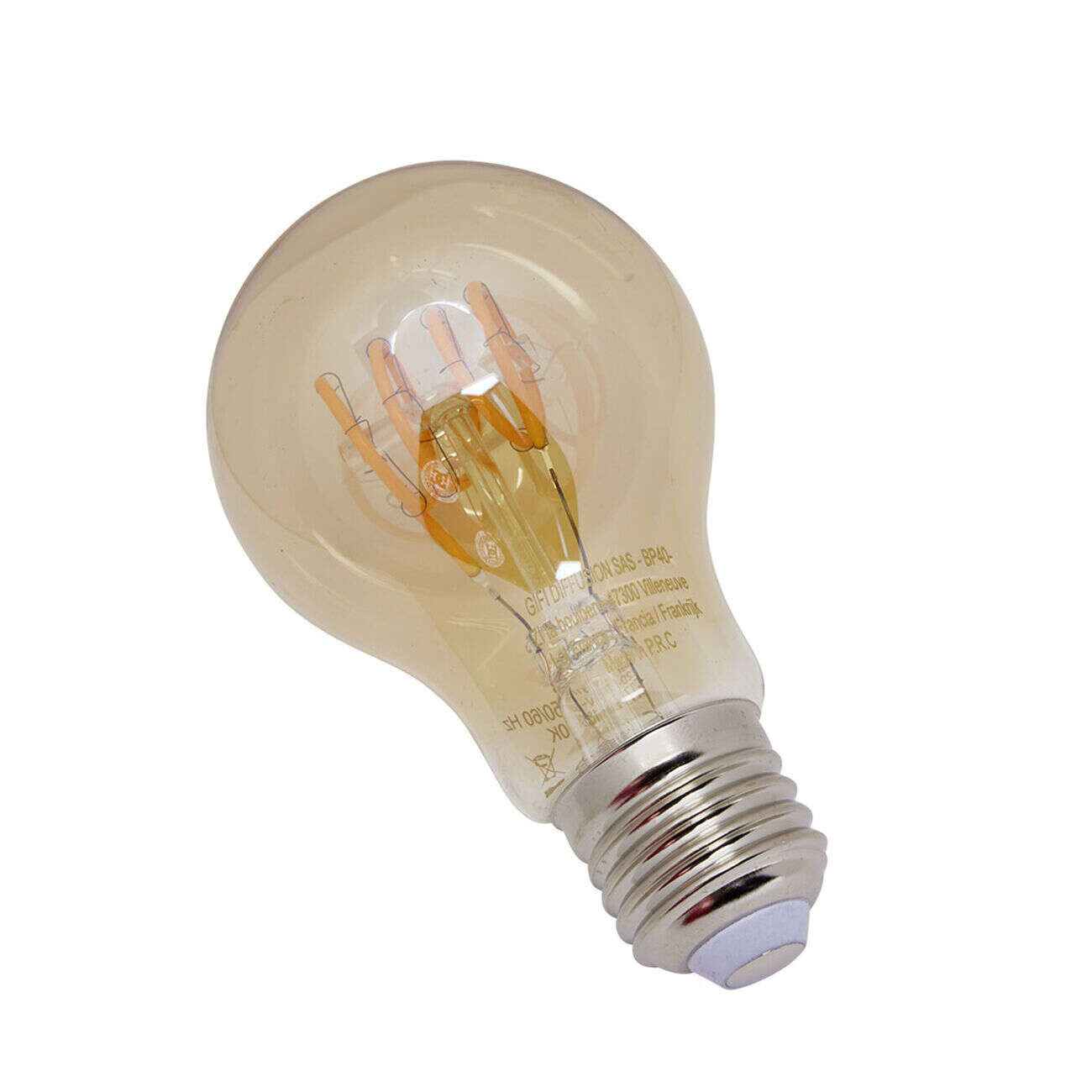 Ampoule déco ambrée blanc chaud E27 A60 7W 400lm