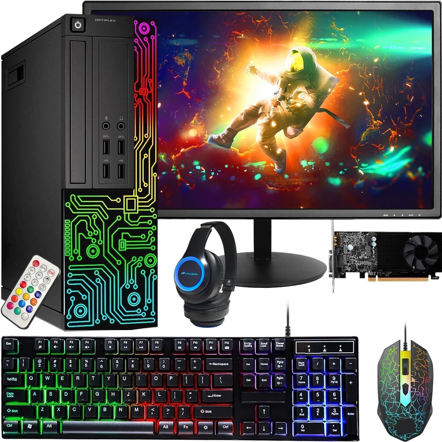 Dell RGB Gaming Desktop Computer PC  Intel Core i5  GeForce GT 1030 2GB GDDR5  16GB RAM  512GB SSD  24 Inch HDMI Monitor  RGB Keyboard Mouse and Headset  WiFi  Windows 11 Pro (Renewed)