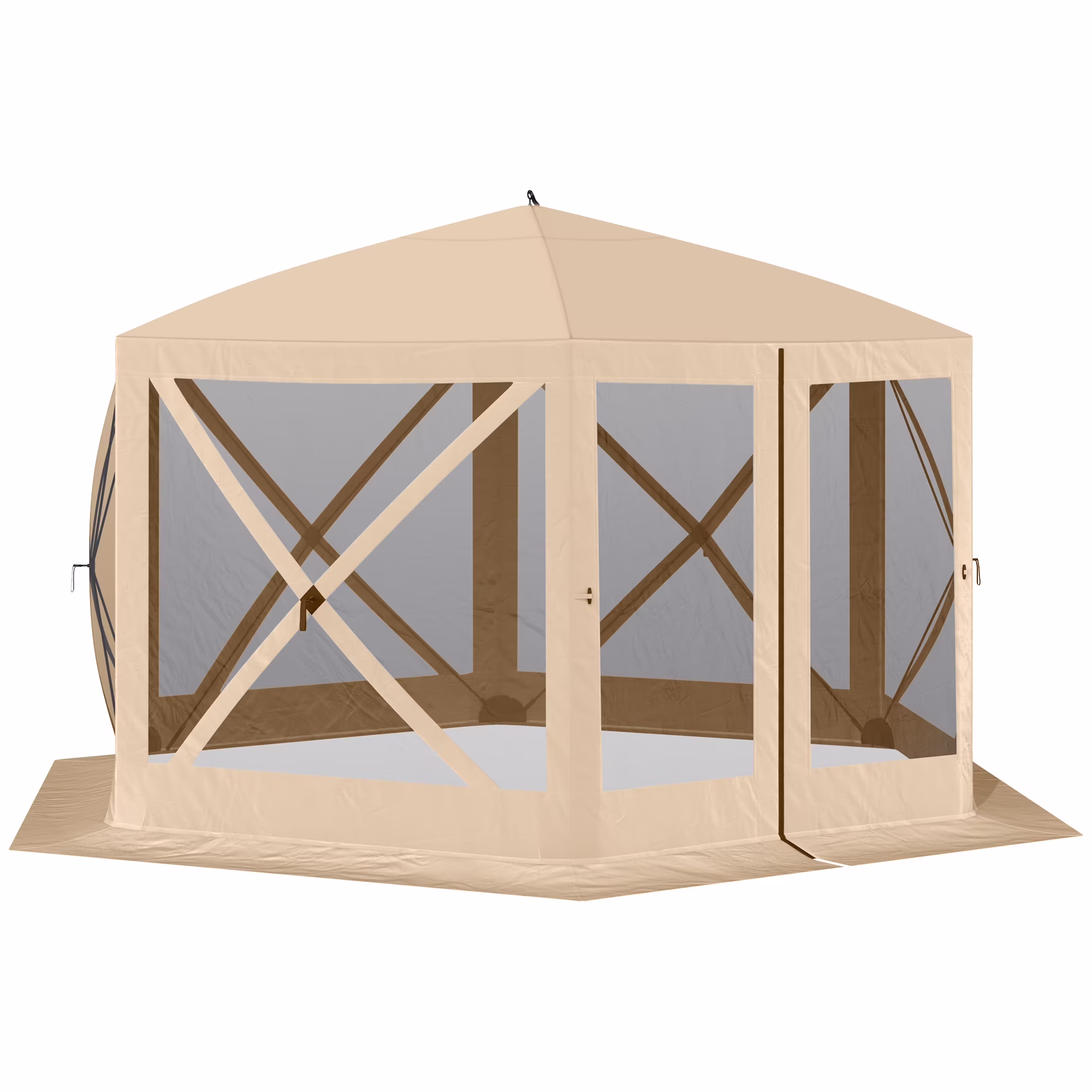 DUOSONG Outsunny 12' X 12' Hexagon Screen House, Pop Up Tent Portable Gazebo Canopy Shelter With Mesh Netting Walls, Carry Bag And Shaded Interior, Beige Beige Polyester Garden & Outdoor BBQ Grills &