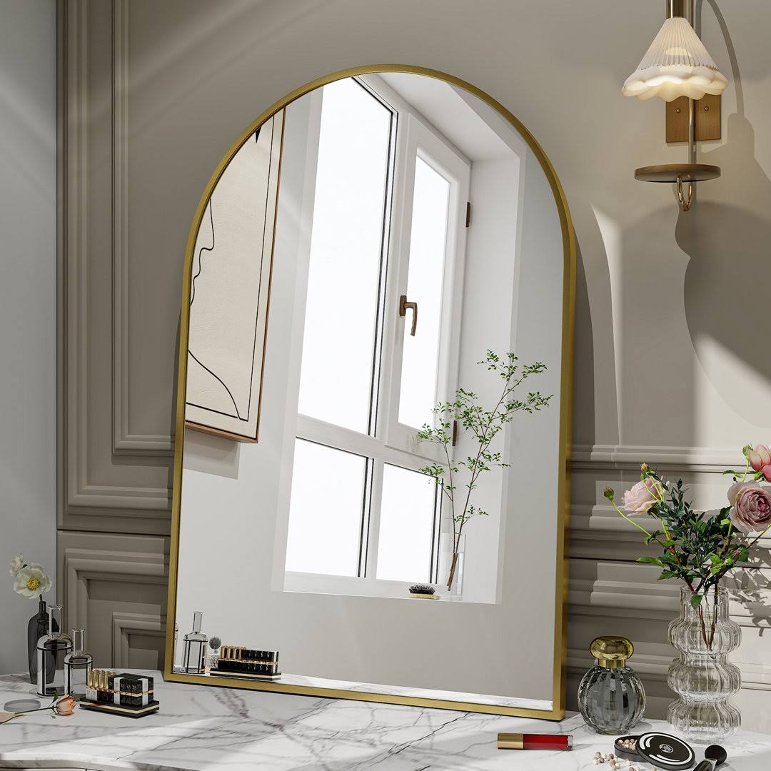 Rasto Metal Framed Wall Mounted Bathroom / Vanity Mirror Everly Quinn Finish: Gold, Size: 36