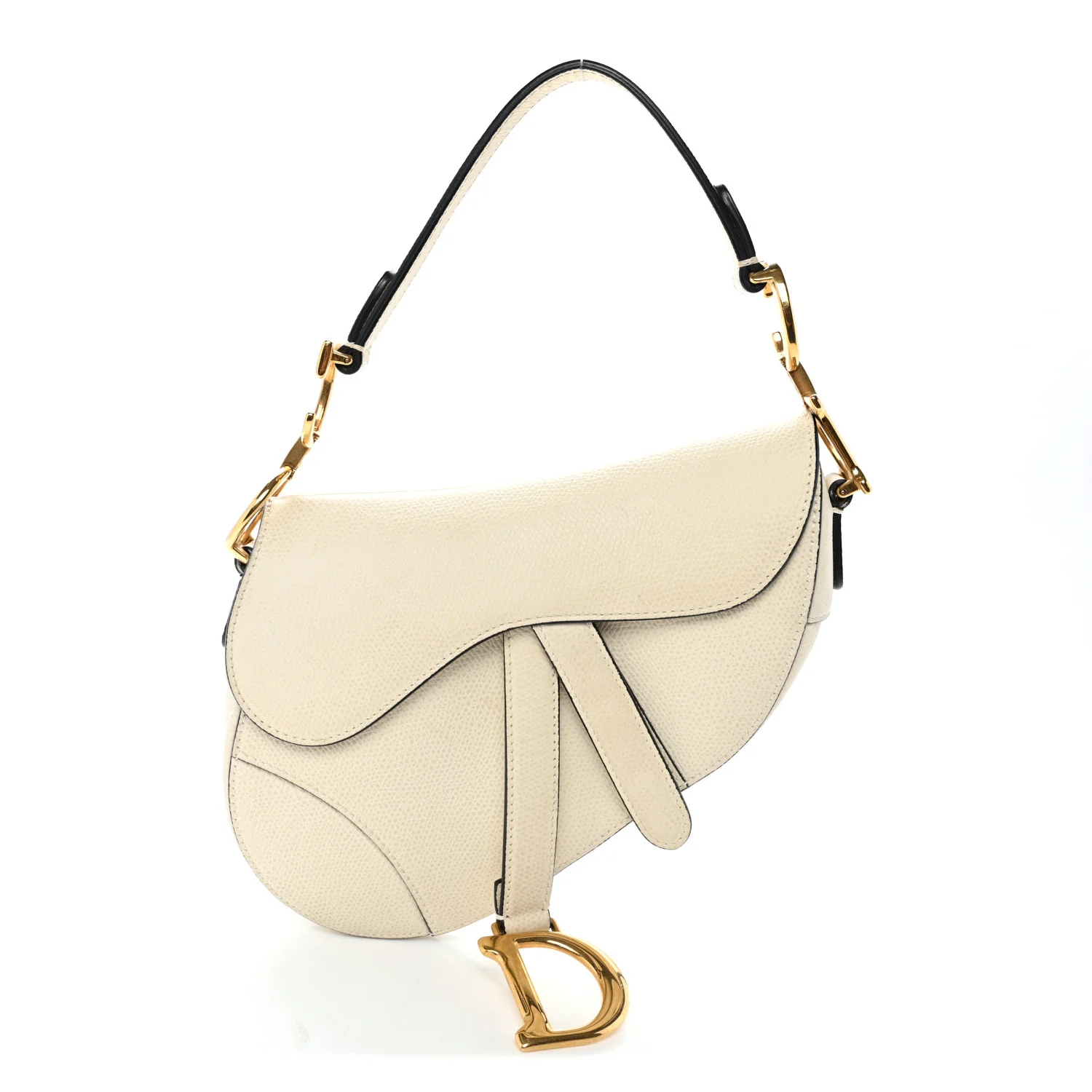 Grained Calfskin Mini Saddle Bag White