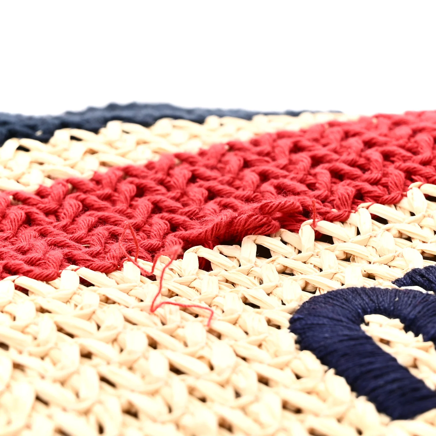 Raffia Crochet Stripe Tote Natural Blue