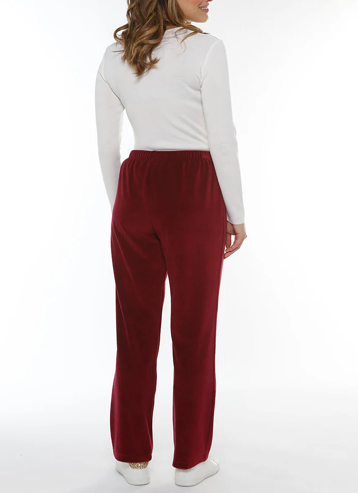 Pantalon velours femme rouge griotte