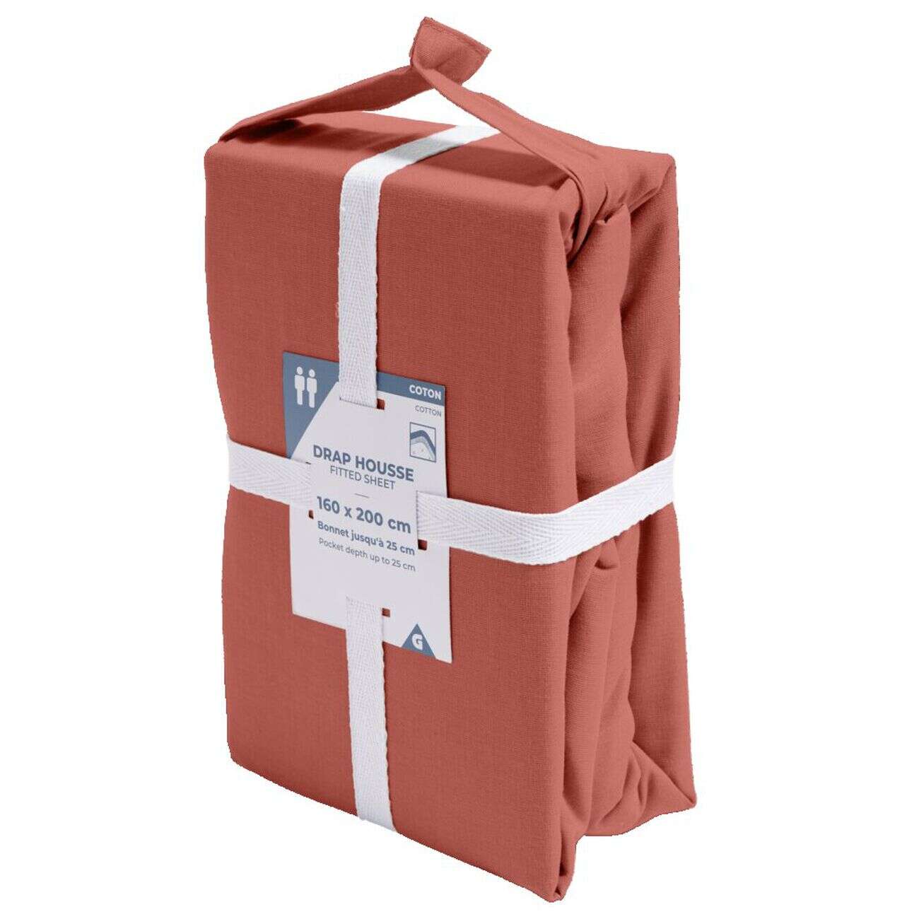 Drap housse 160x200cm 100% coton rouge brique