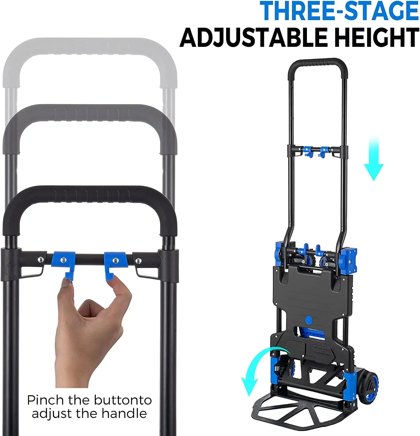 SHZOND 2 in 1 Folding Hand Truck 330 lbs Load Capacity Dolly Cart,Heavy Duty Aluminum Hand Truck with 4 Wheels
