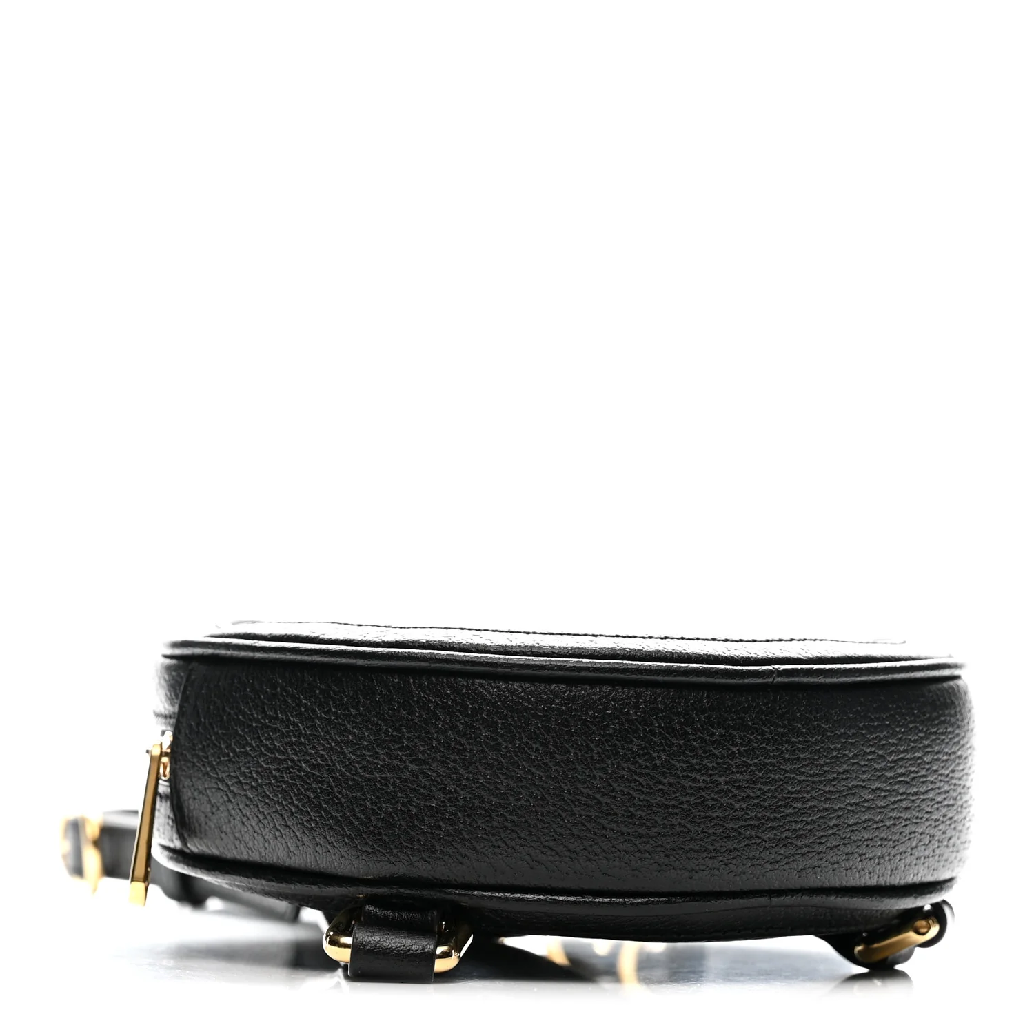Grained Calfskin Web Mini Ophidia Round Shoulder Bag Black