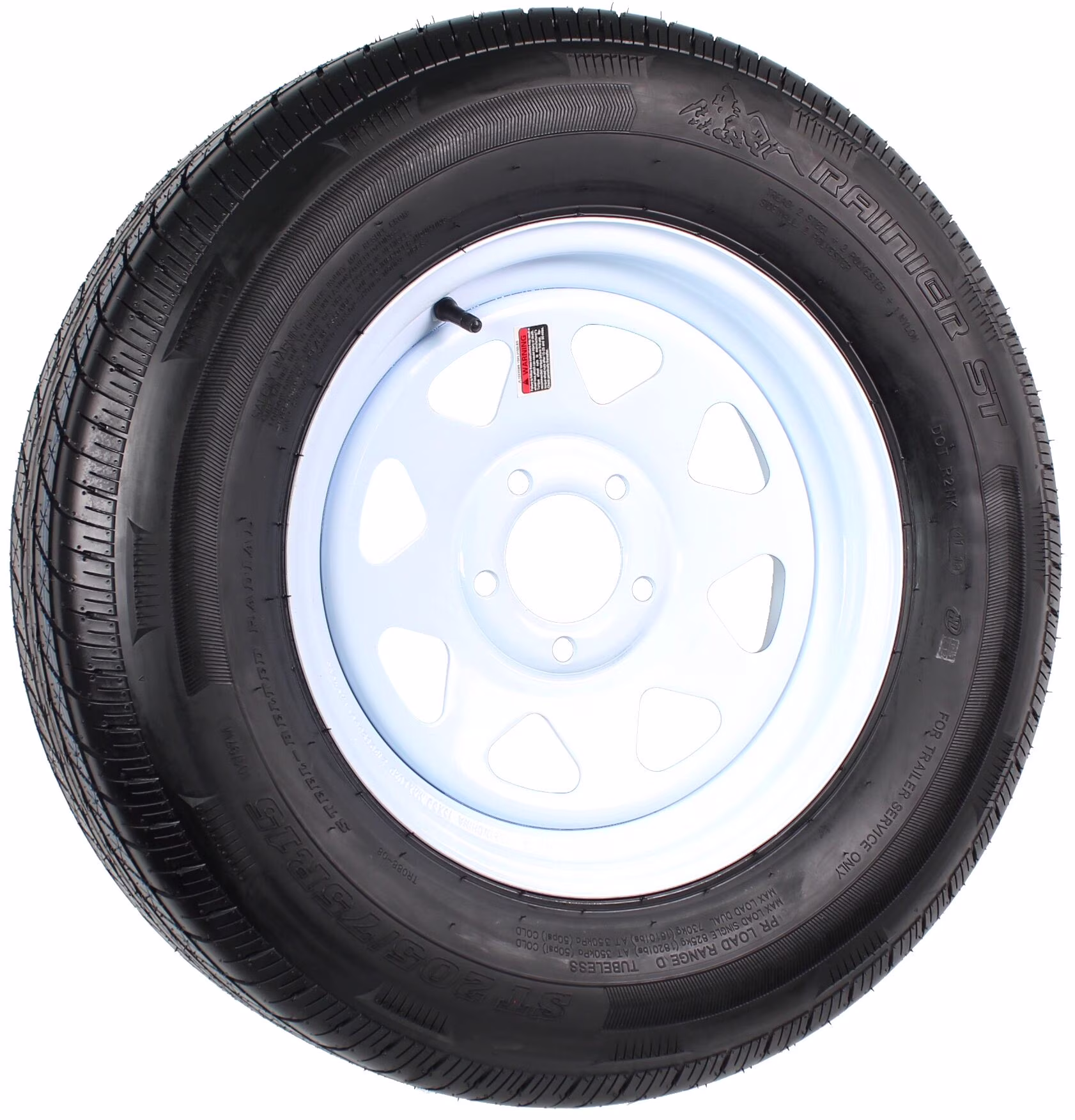 Ecustomrim Radial Trailer Tire and Rim ST205/75R15 Load D 15x5 5 - 4.5 White Spoke Wheel
