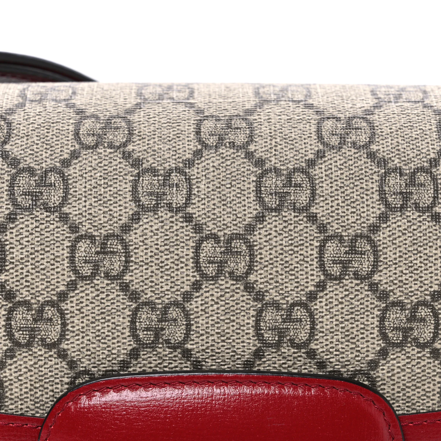 GG Supreme Monogram Azalea Calfskin Horsebit 1955 Shoulder Bag Beige Ebony New Cherry Red