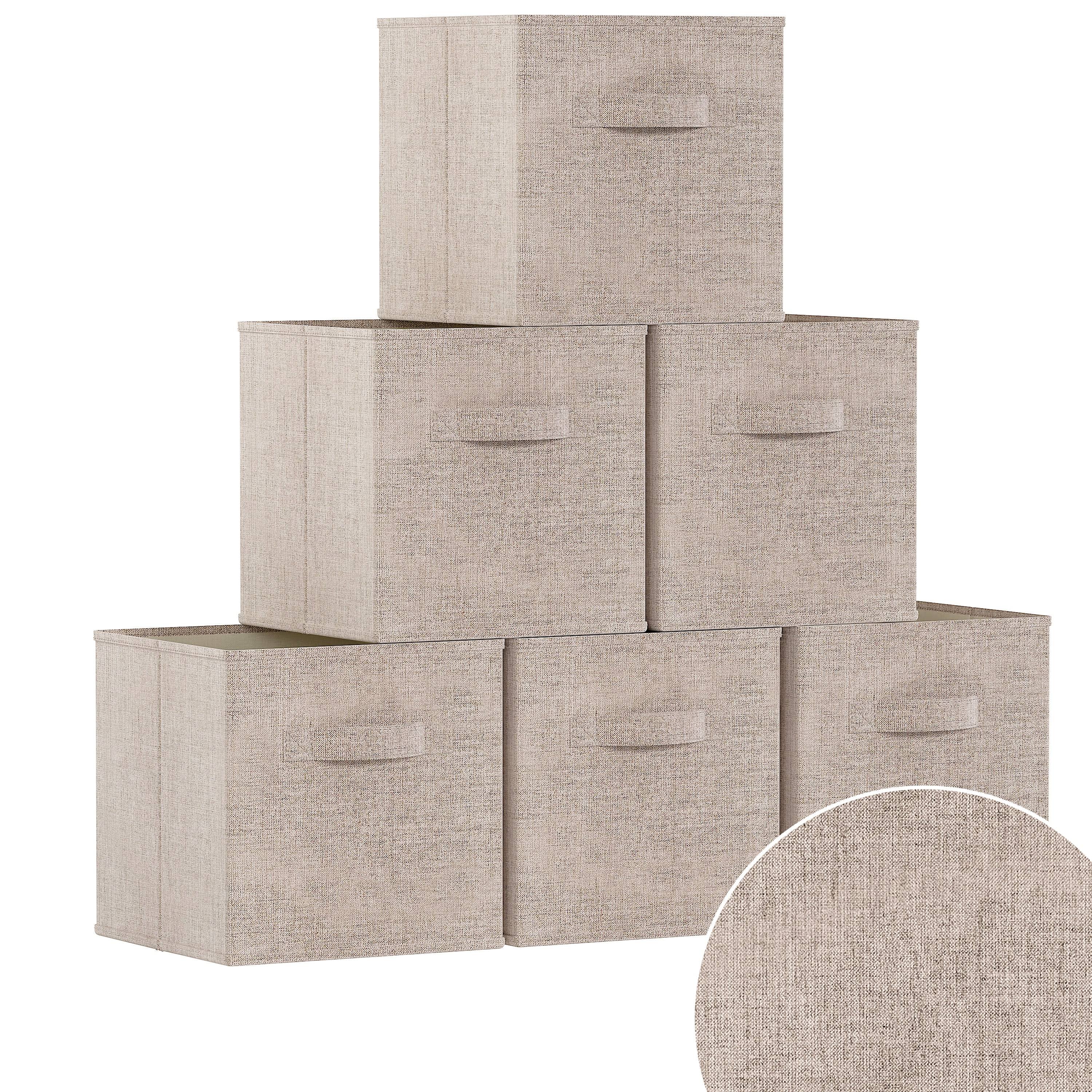 Ornavo Home 6 Pack Foldable Collapsible Storage Box Bins Shelf Basket Cube Organizer with Dual Handles -13 x 13 x 13 - 11 x 11 x 11 - Ash Beige