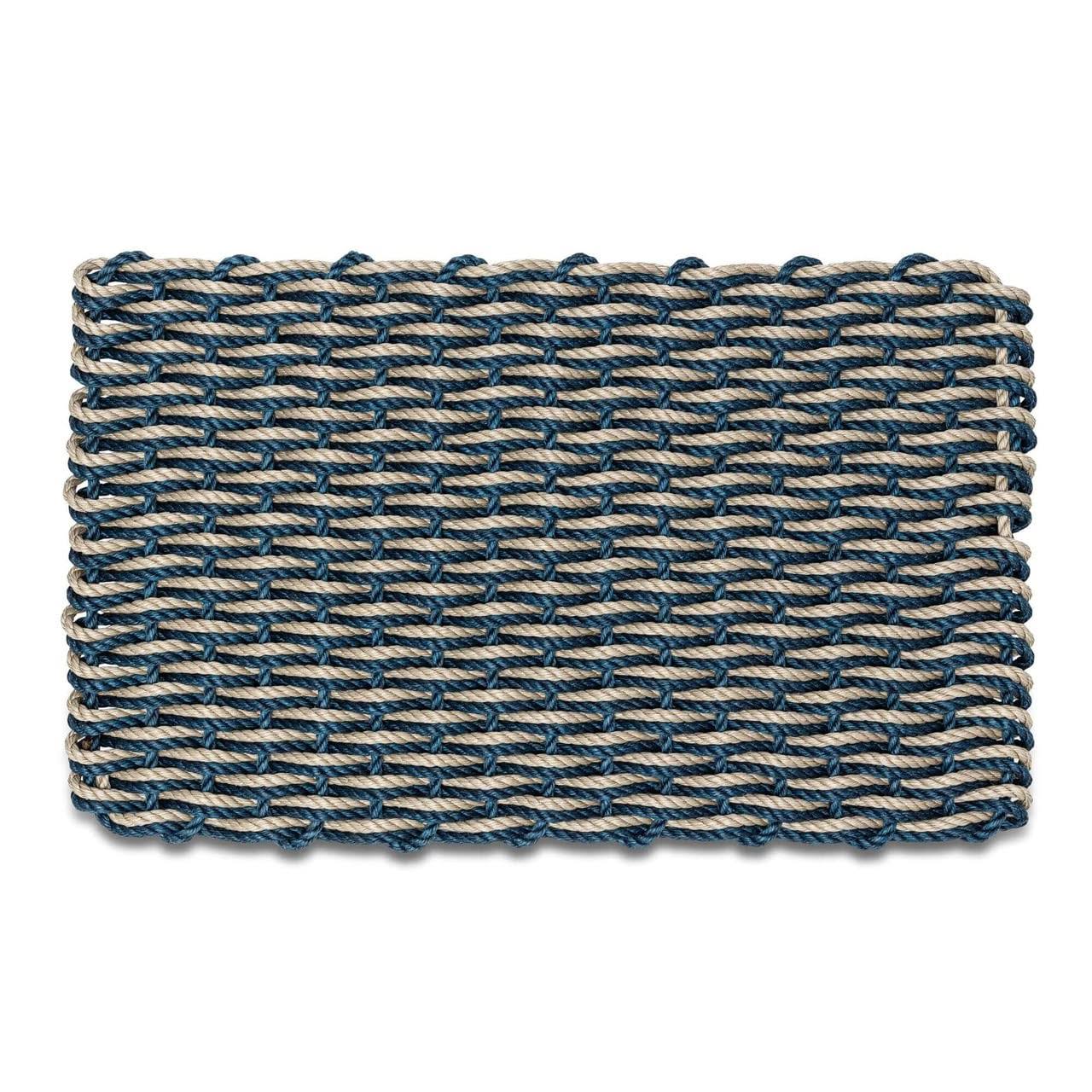 Lobster Rope Doormat, Outdoor Door Mat, Wicked Good Nautical Rope Mats, Navy & Dark Tan Double Weave, 18