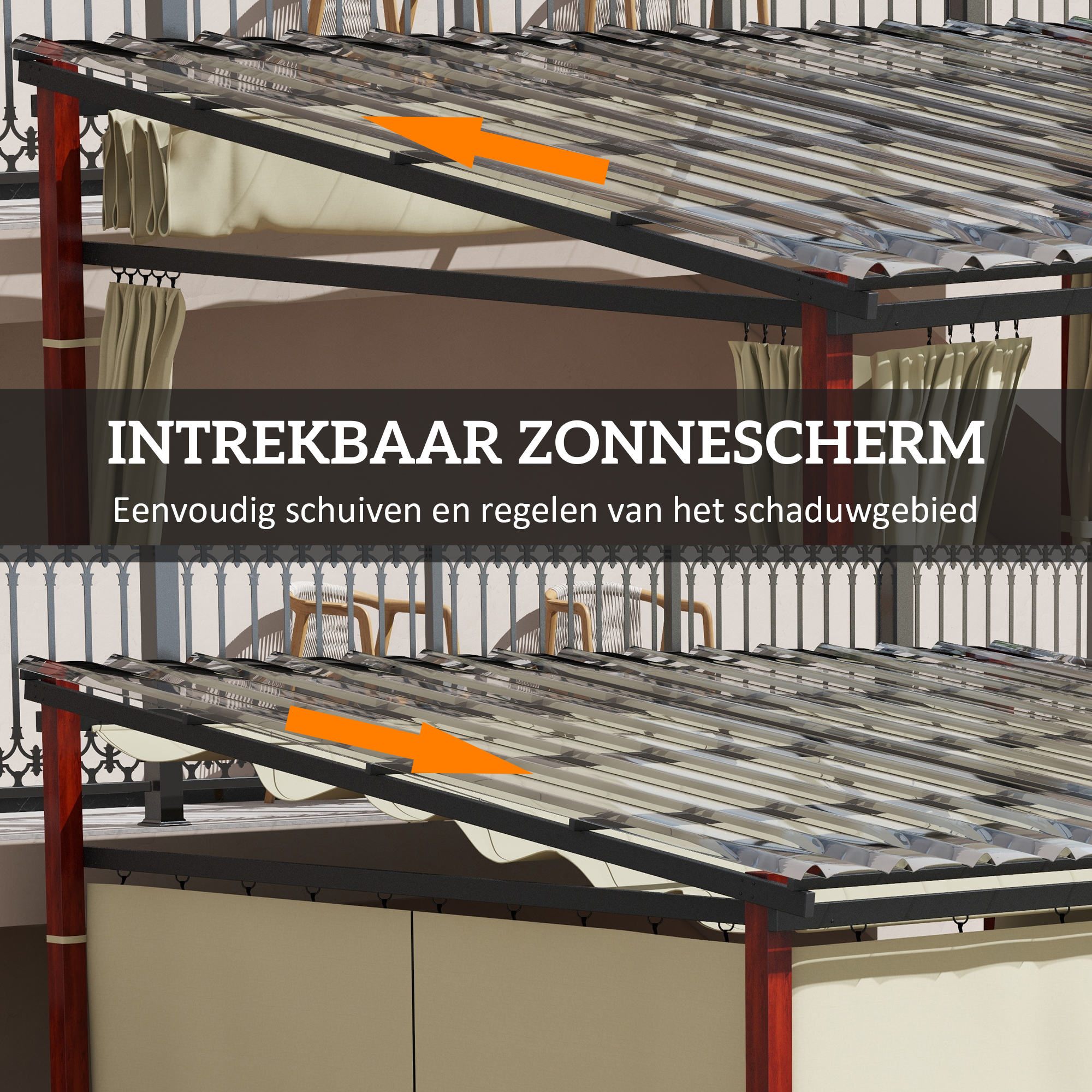 Outsunny Verstelbare Tuinprieel, Weerbestendig, Inclusief Bevestigingsmateriaal, Beige