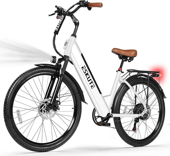 White Electric Bike for Adults Peak 1500W Brushless Motor, 19MPH, 500W Motor 48V14Ah Removable Battery, 26" Step-Thru Cityrun Ebike, 7-Speed, Up 70 Miles, Commuter E-Bike, with NFC Unlock - Image 9