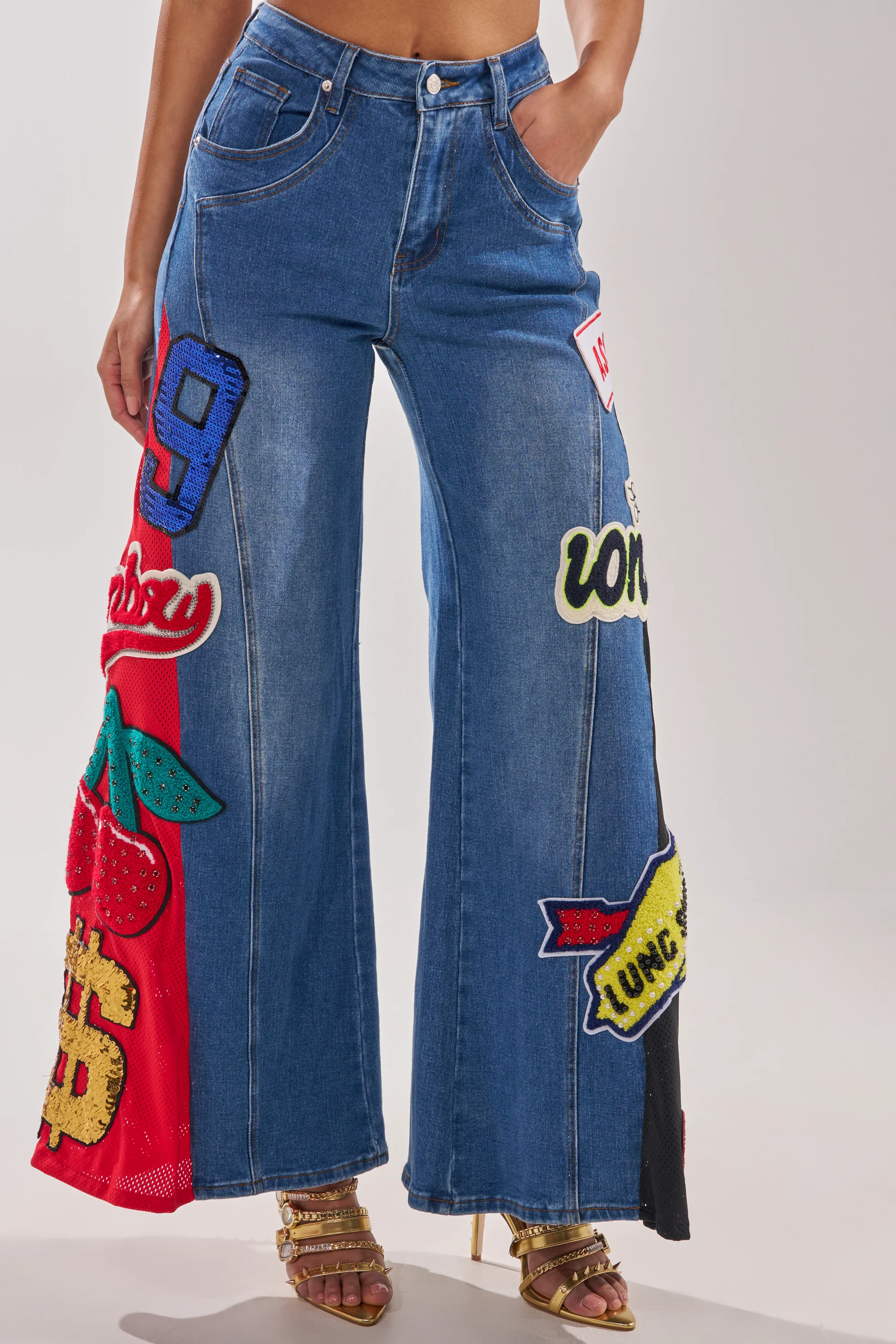 NOT SORRY PATCHWORK DENIM JEANS - Akira Store