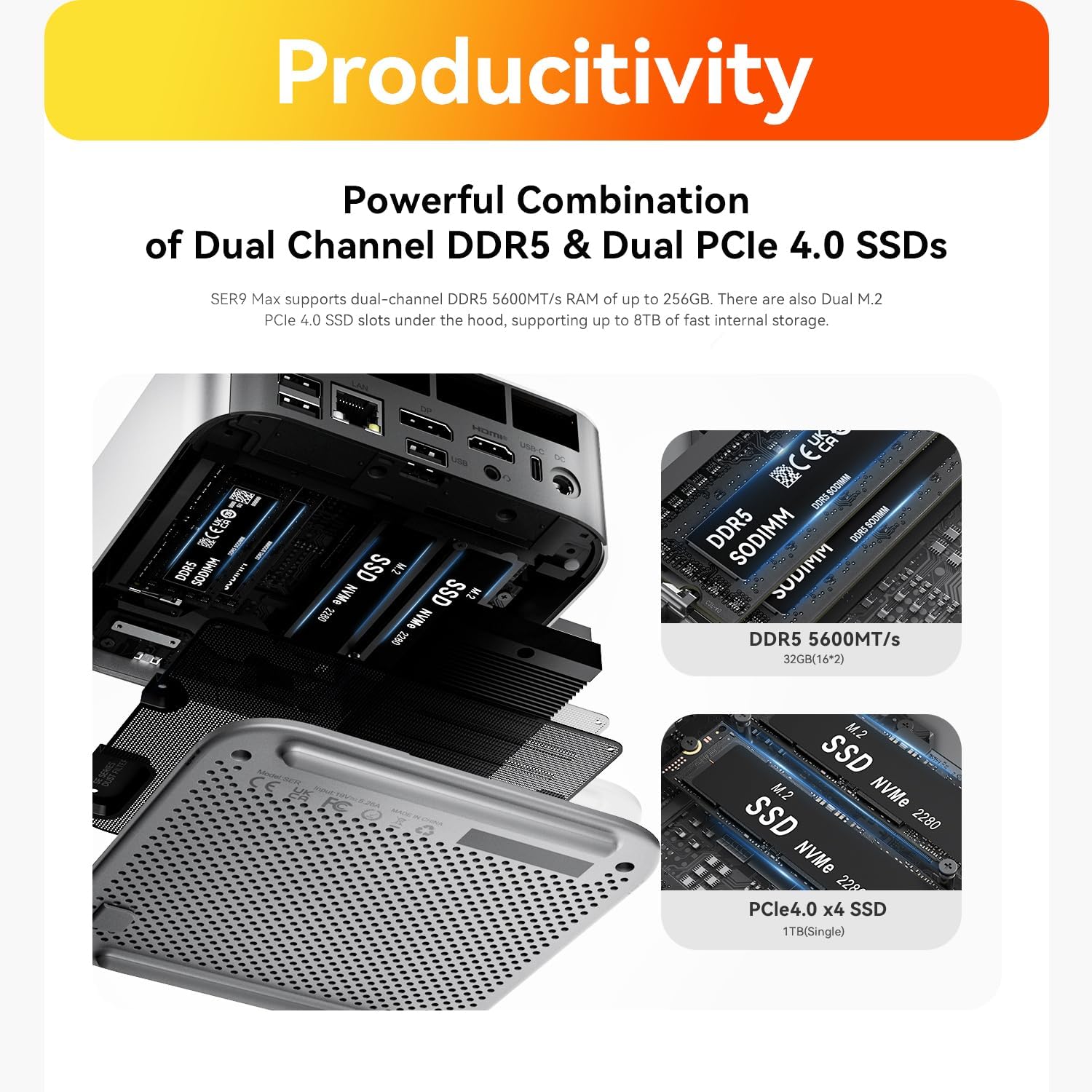 Beelink SER9 MAX Mini PC  AMD Ryzen 7 H 255(4nm  8C/16T) up to 4.9GHz  Mini Computer 64GB DDR5 RAM 1TB M.2 NVME SSD  Desktop PC 4K@240Hz Triple Display/USB4/WiFi6/BT5.2/10Gbps/W-11 Pro