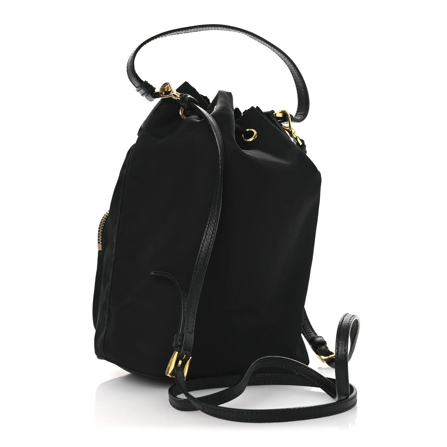 Saffiano Tessuto Nylon Mini Bucket Crossbody Bag Black
