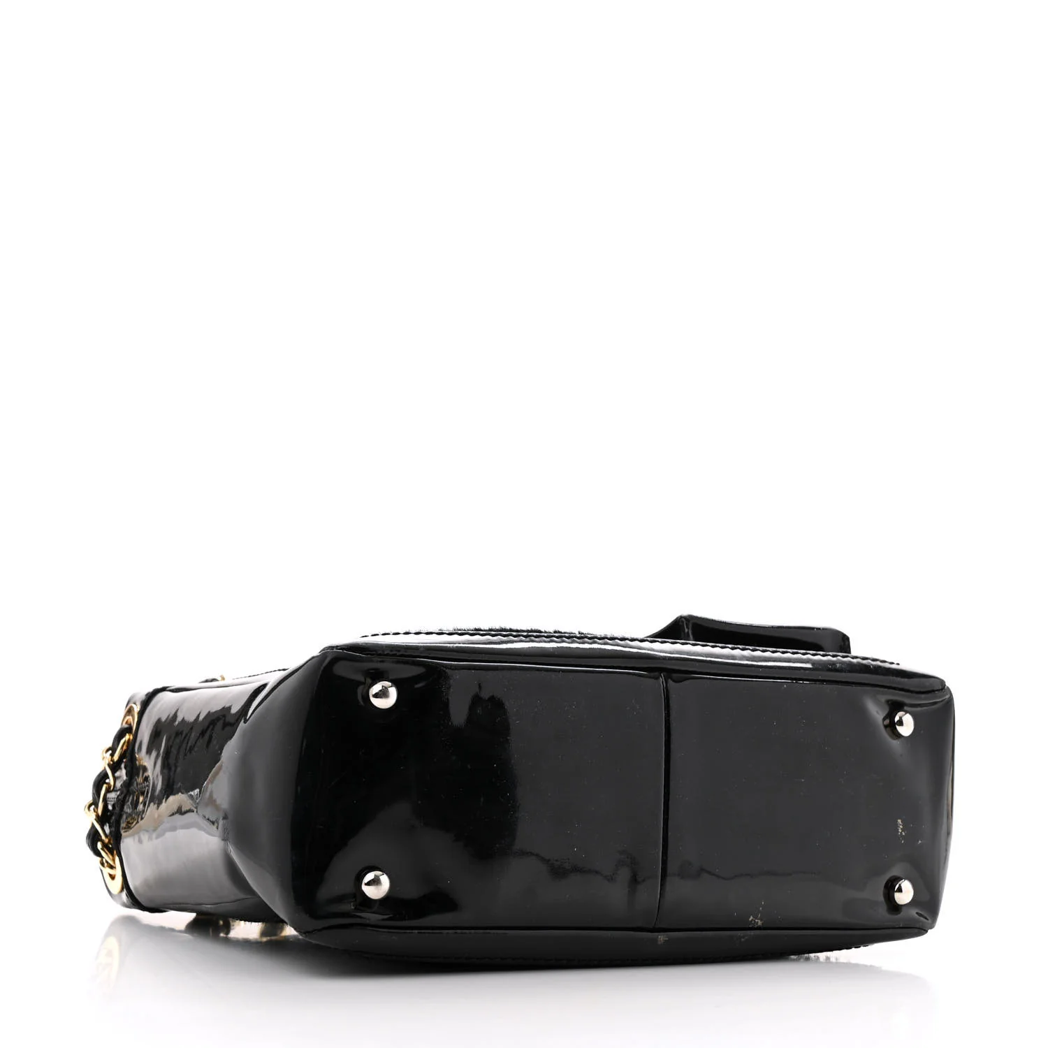 Patent Pony Hair Small Pocket Tote Black