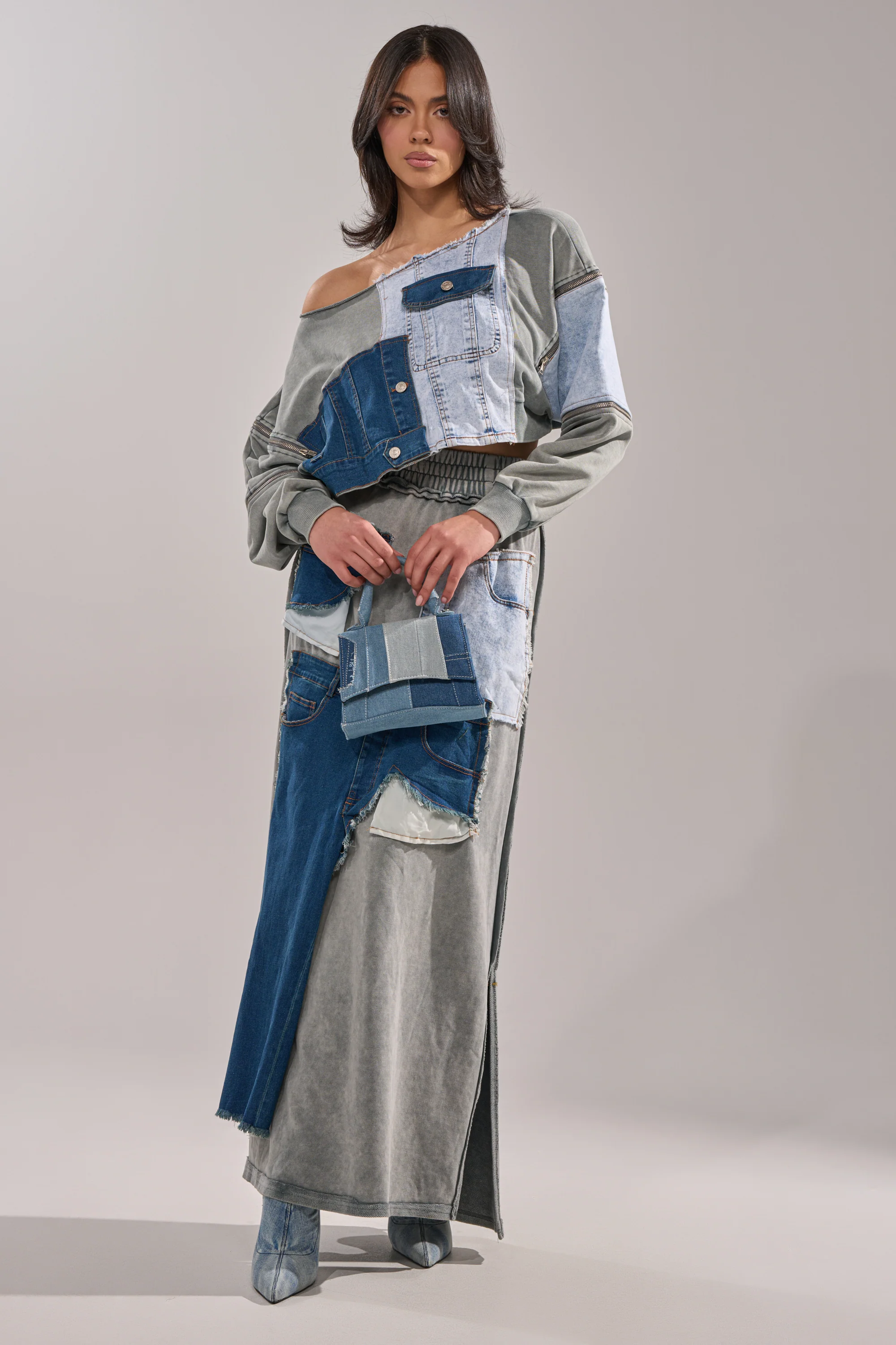 DENIM DREAMS ZIPPER DETAIL MAXI SKIRT - Akira Store