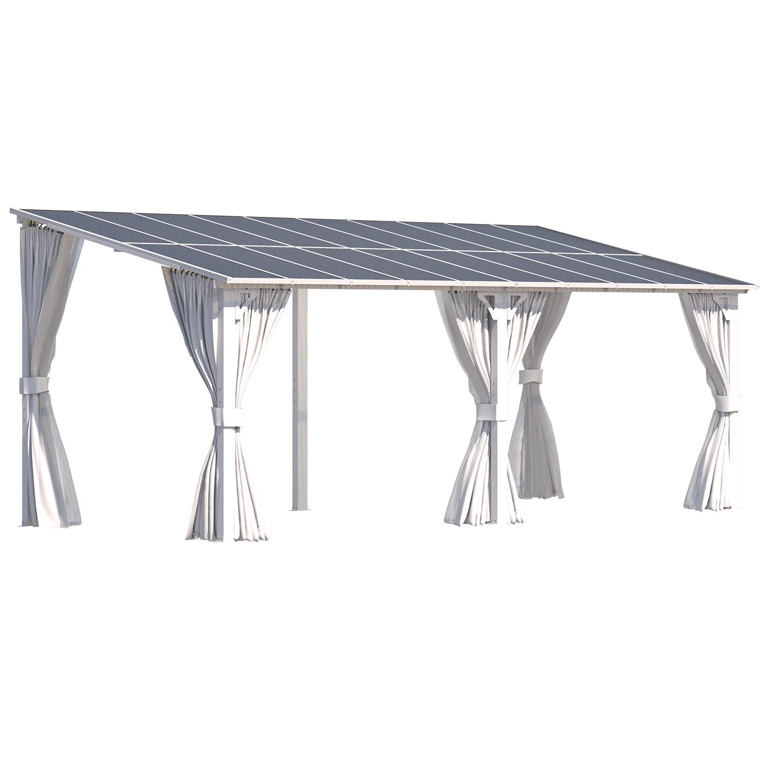 AECOJOY 20'x8' Wall Gazebo with Curtains and Mosquito Netting, White