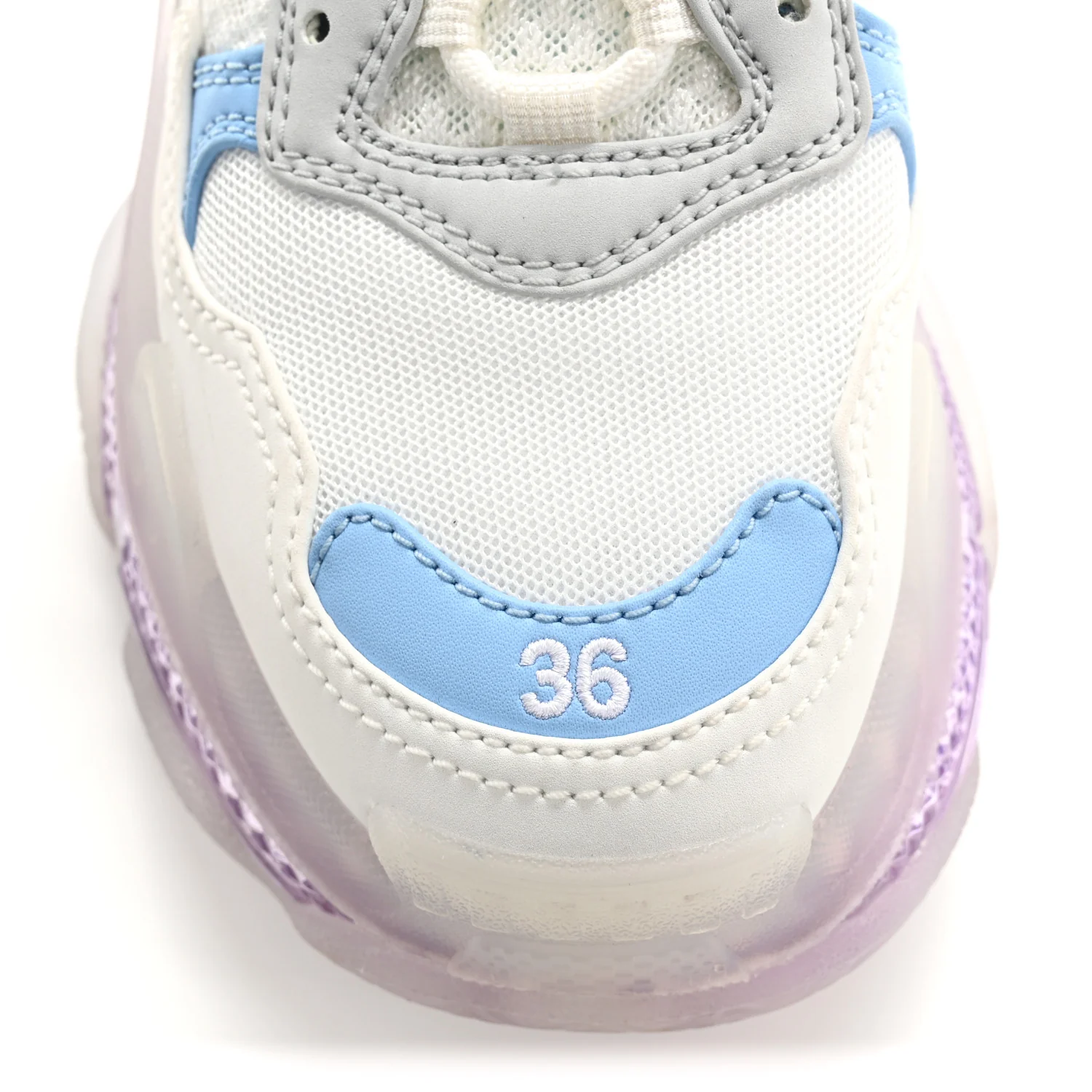 Fabric Mesh Clear Sole Womens Triple S Sneakers 36 Light Blue Grey Lilac White