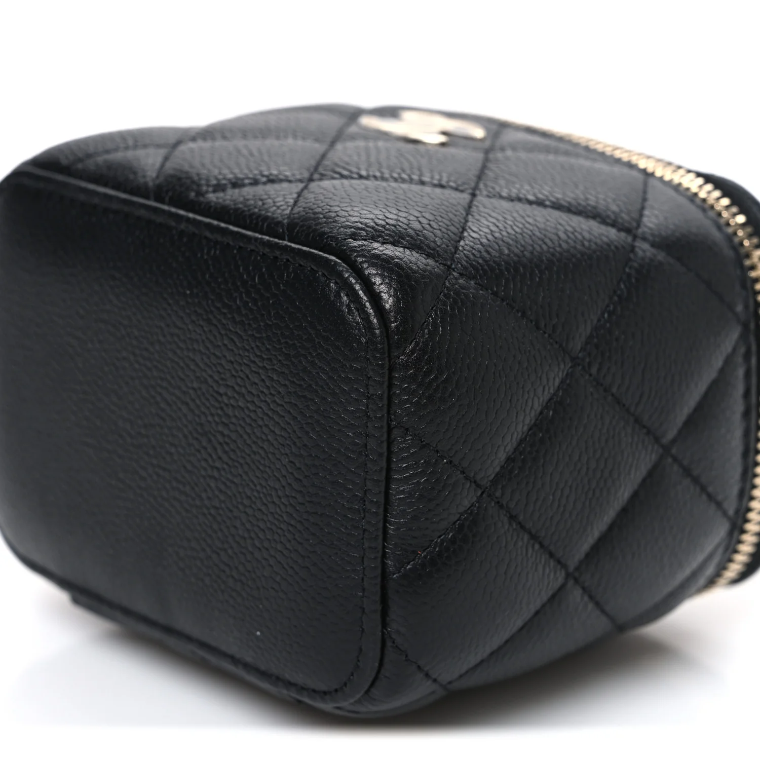 Caviar Quilted Mini Vanity Case With Chain Black