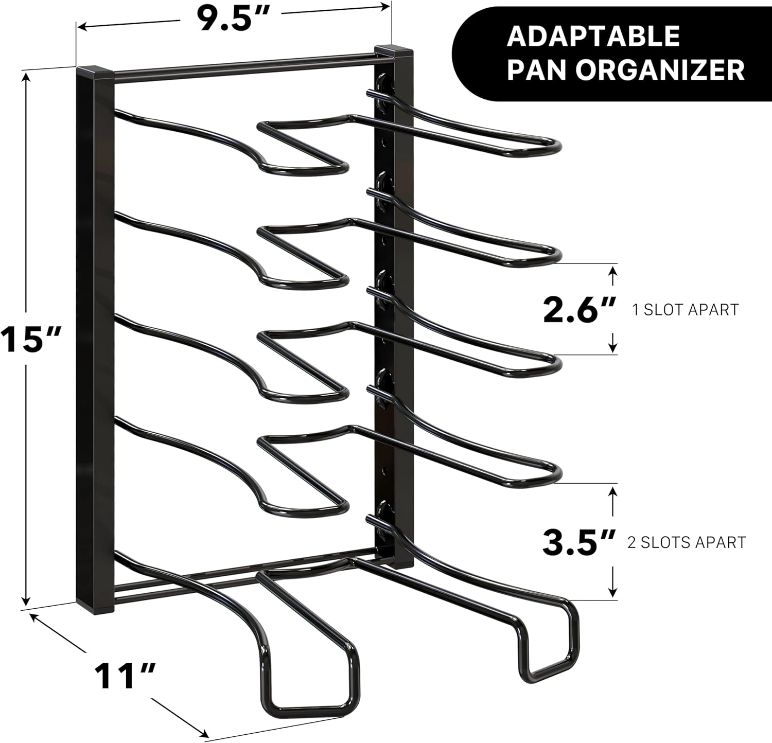 SIMPLE HOUSEWARE 5 Compartments Height Adjustable Pan Organizer, Black