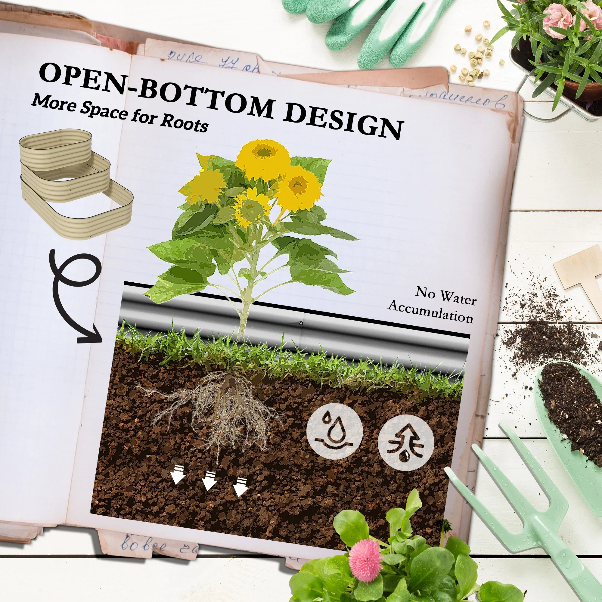 Outsunny 3-Tier Raised Garden Bed 62.25 x 43 x 32.25 Planter Set, Green