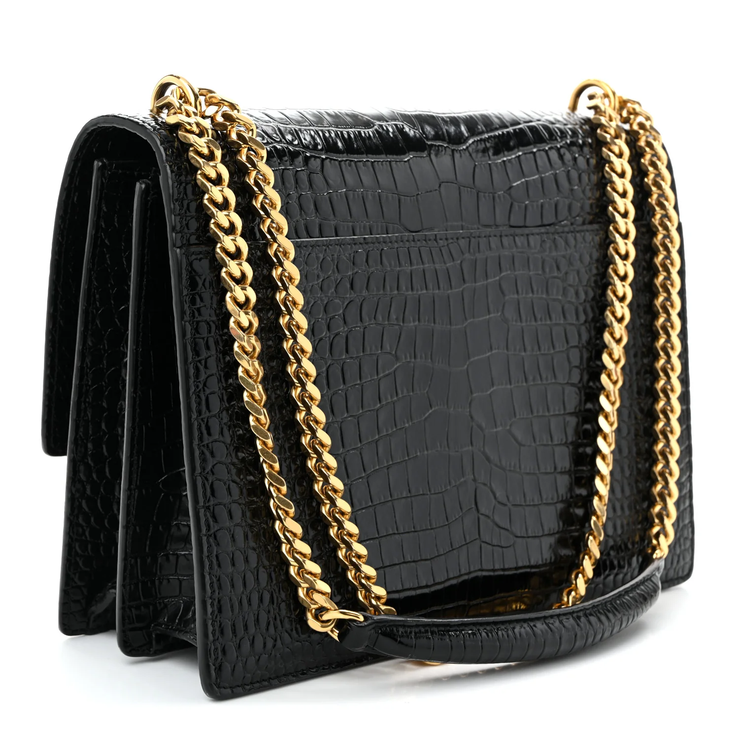 Calfskin Crocodile Embossed Large Monogram Sunset Black