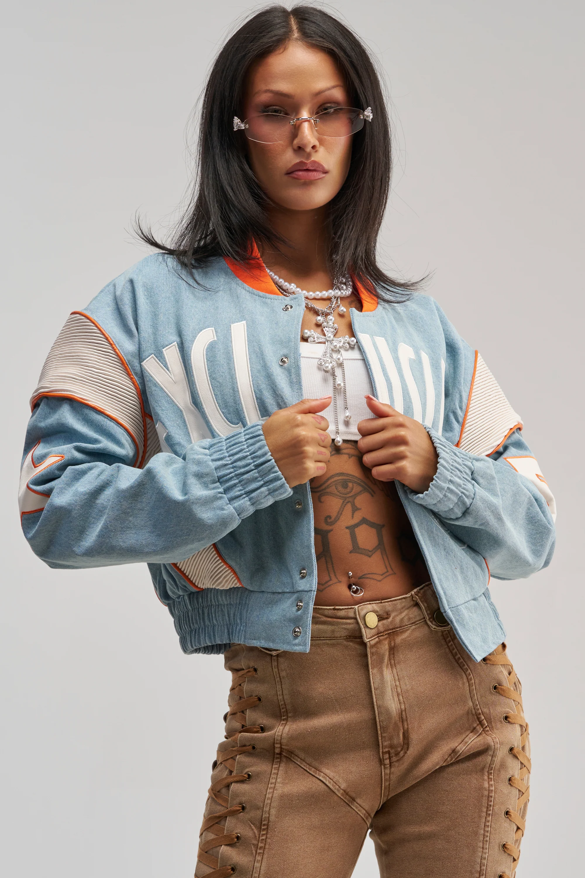 INVITE ONLY DENIM VARSITY BOMBER - Akira Store
