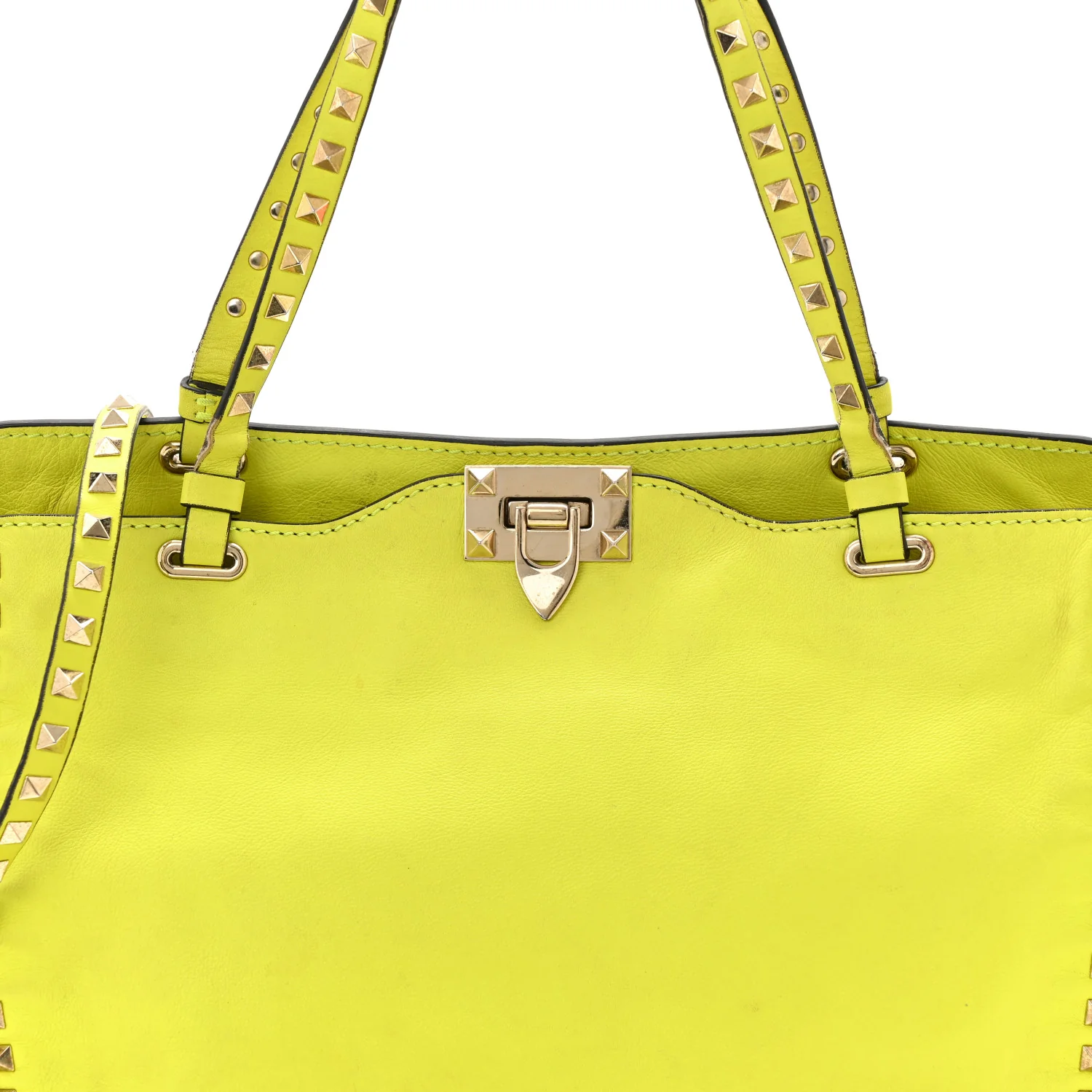 Vitello Medium Rockstud Tote Yellow Fluo