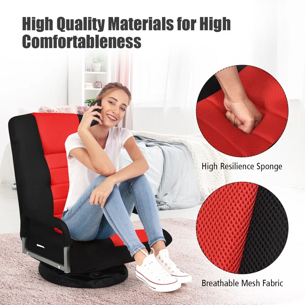 360-Degree Swivel Gaming Floor Chair with Foldable Adjustable Backrest Red - Image 7