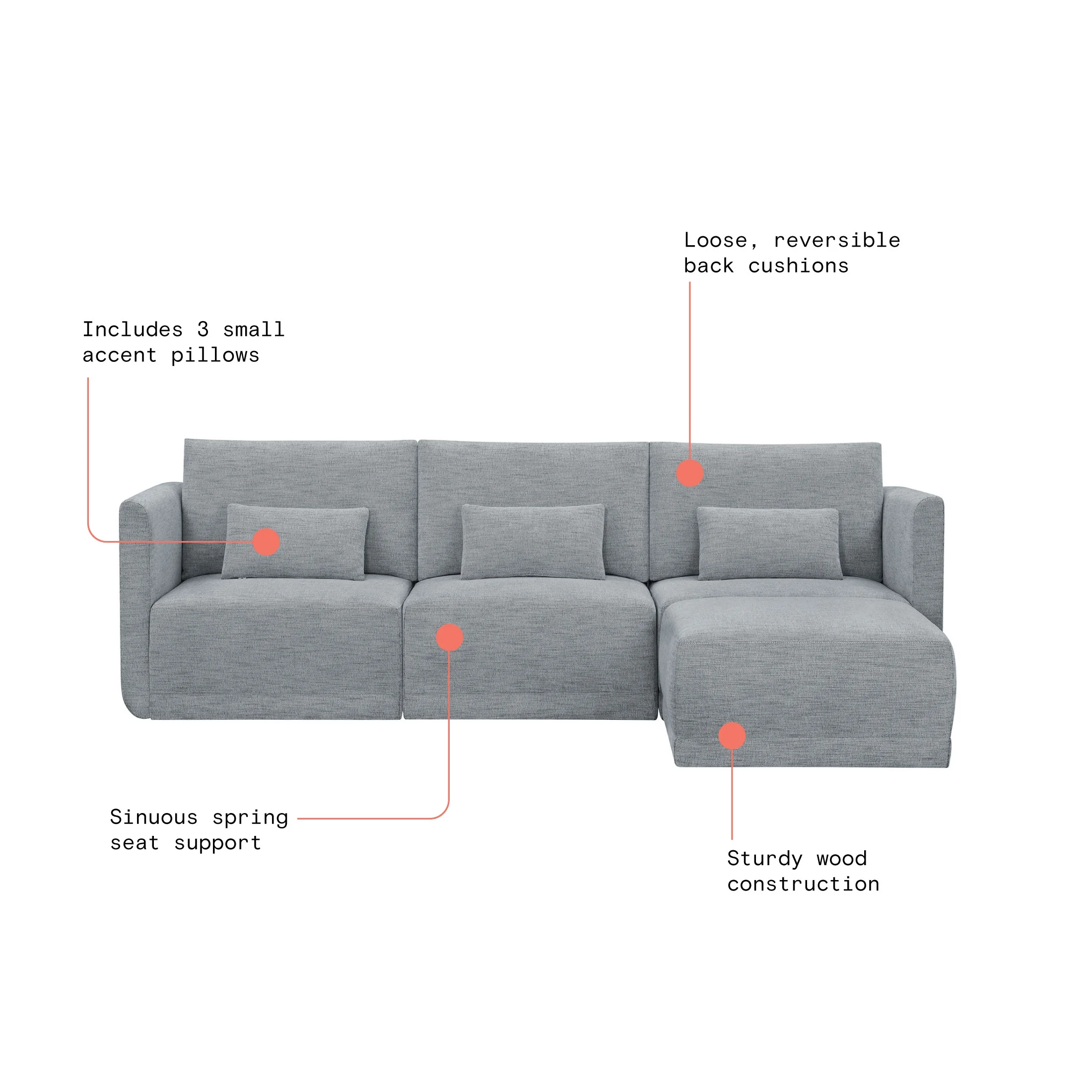 Beautiful Drew Modular Sectional Sofa with Ottoman, Gray Fabric(Gray) - Image 6