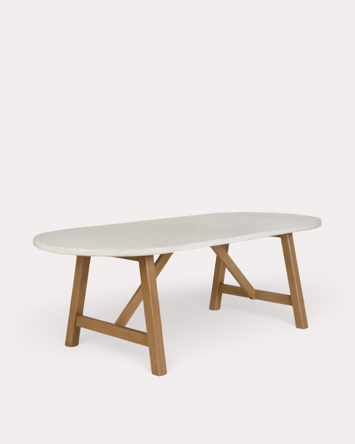 Mirena - Mesa de Exterior Ovalada de Terrazo y Madera de Acacia (230x100 cm) Mirena