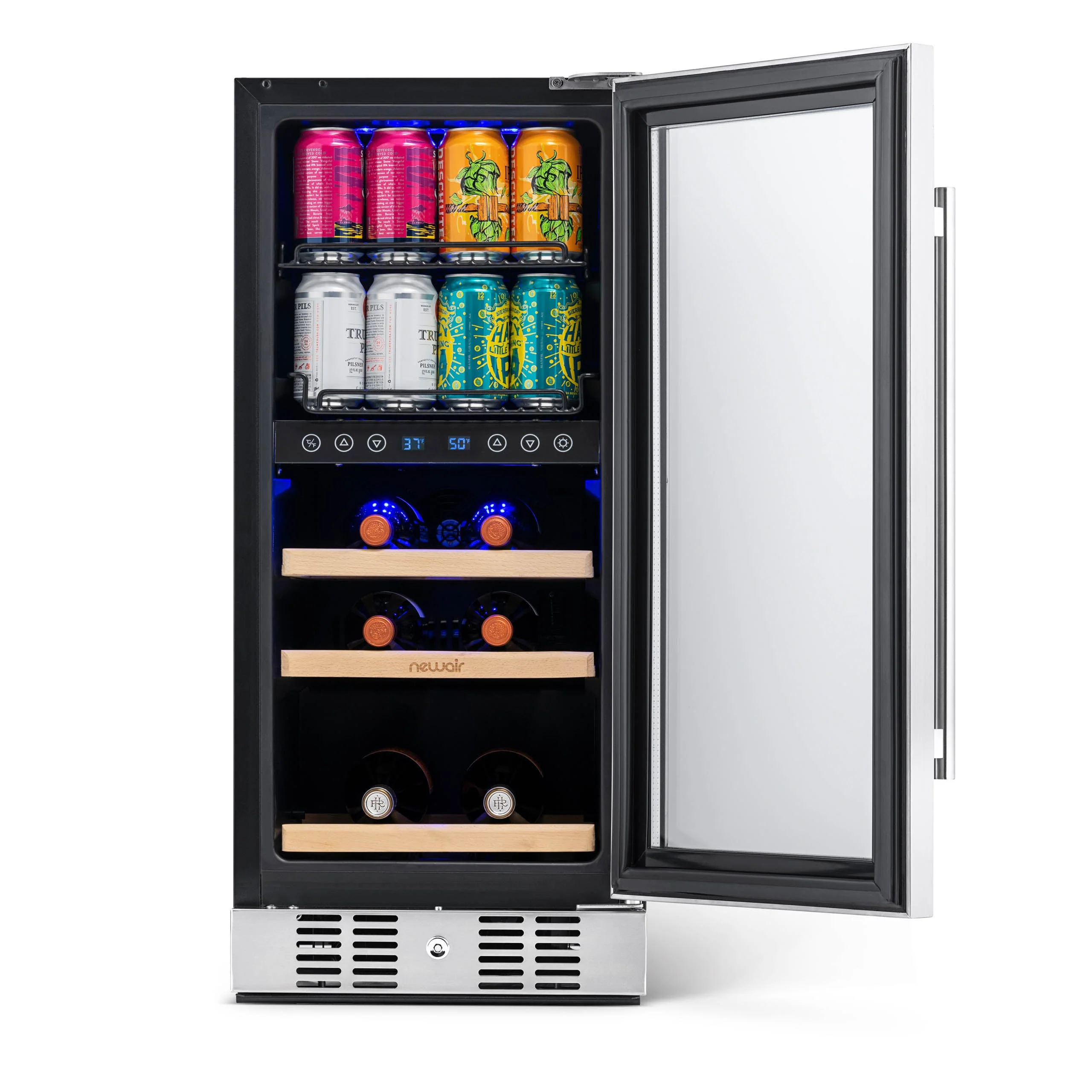 Newair 48-Can, 9-Bottle Built-in Dual Zone Beverage Fridge - 15