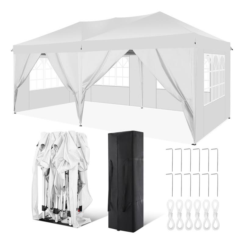 Sanopy 10' x 20' EZ Pop Up Canopy Tent Party Tent Outdoor Event Instant Tent Gazebo with 6 Removable Sidewalls and Carry Bag, White