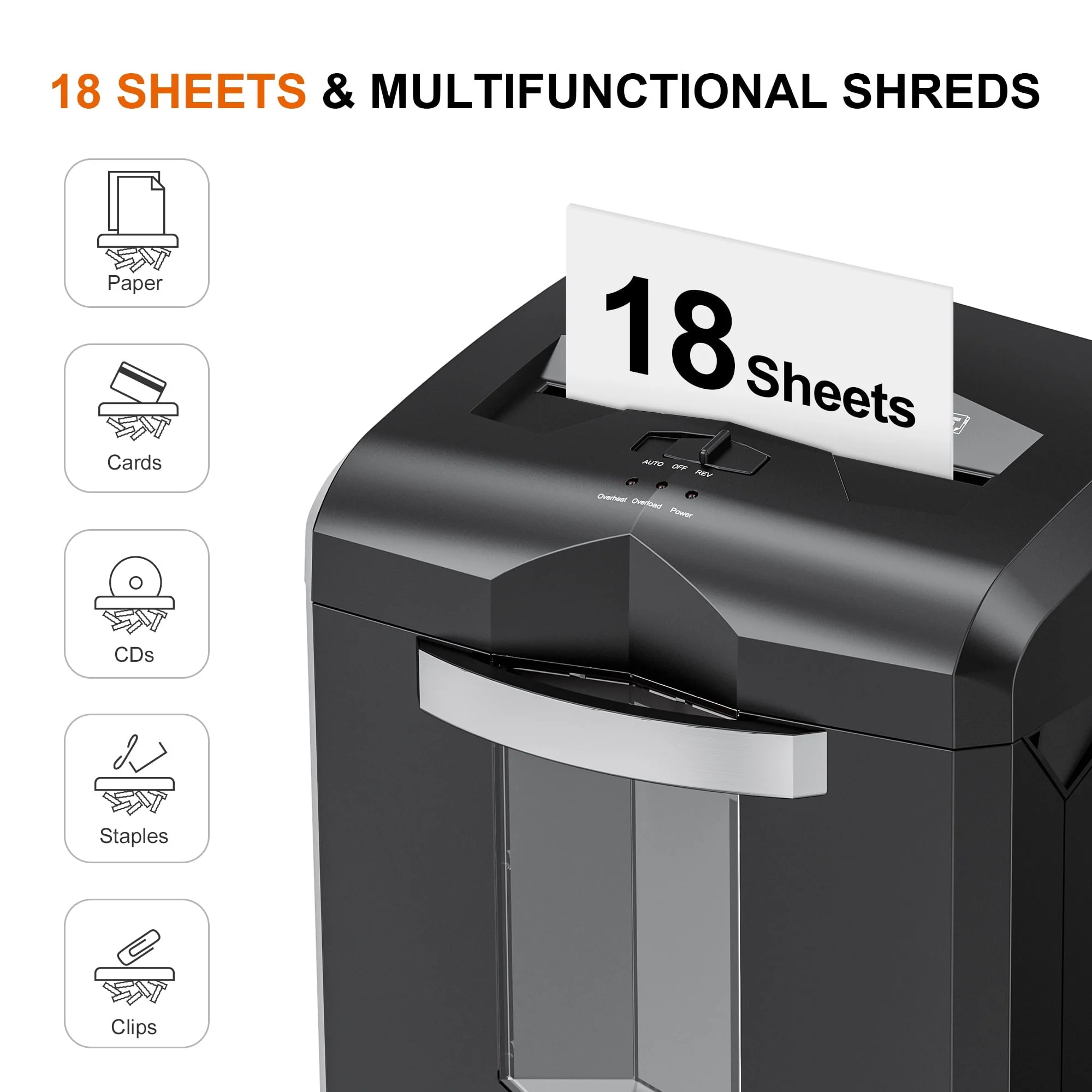 Paper Shredder 18-Sheet Cross-Cut Shredder for Home Office with Wastebasket - Image 7