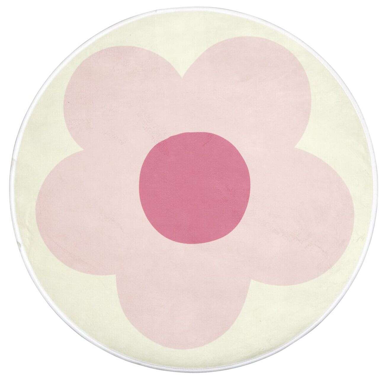 Tapis rond blanc motif marguerite Ø90cm (2 modèles violet ou rose)