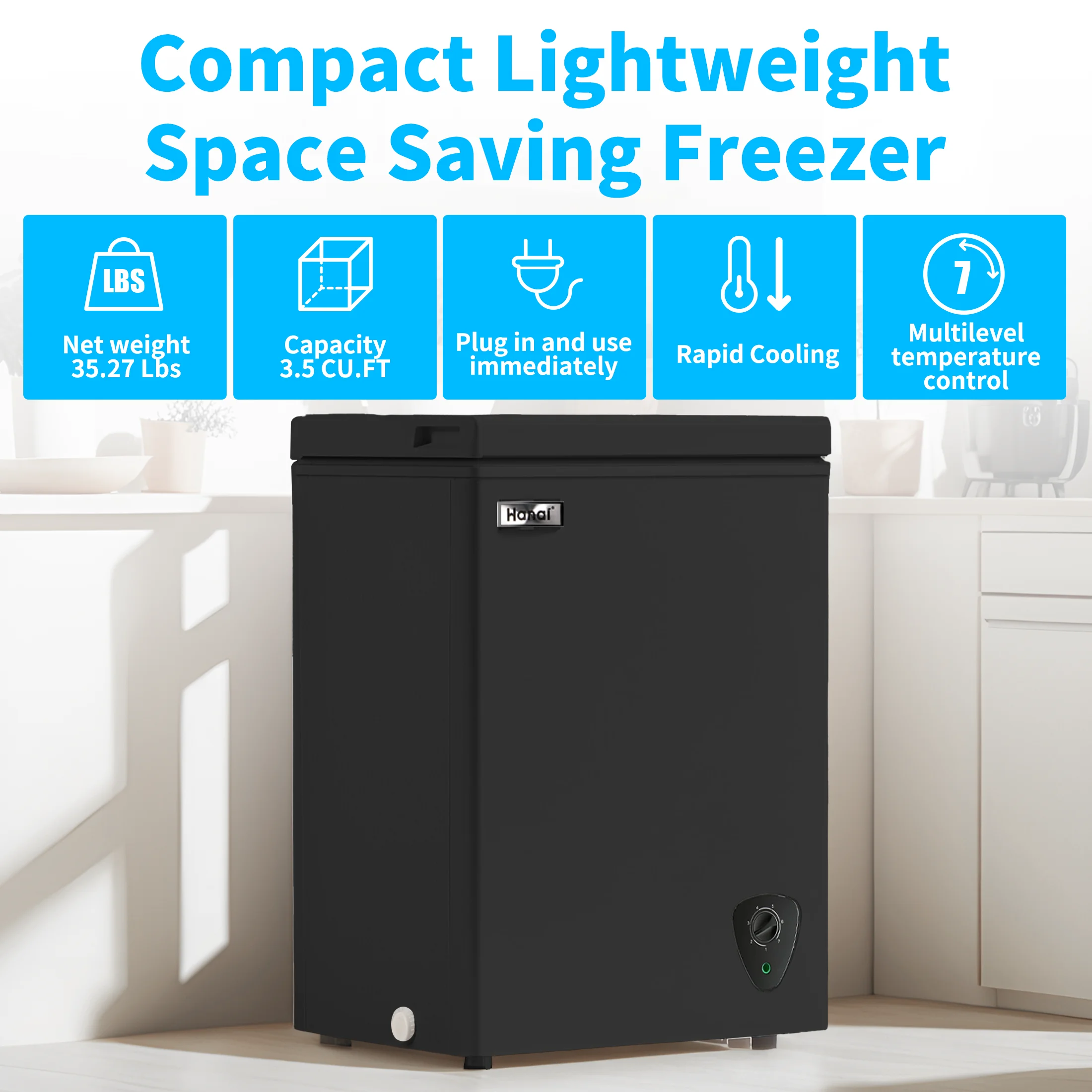 3.5 Cu.ft Freezer, Chest Freezer, Deep Freezer with Top Open Door - Image 7