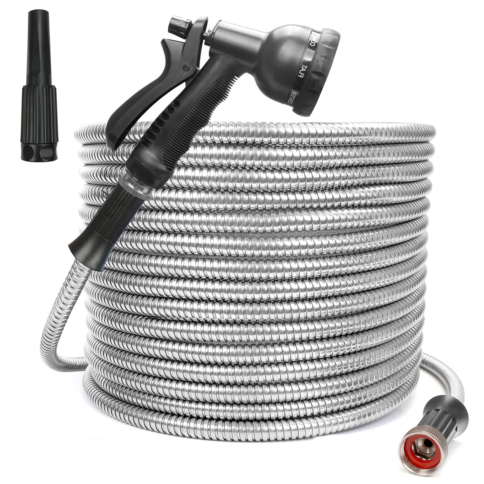 Flantor Garden Hose 304 Stainless Steel Water Hose, 25ft Heavy Duty Metal Garden Hose Expandable Leak and Fray Resistant Design Garden Hose with 8
