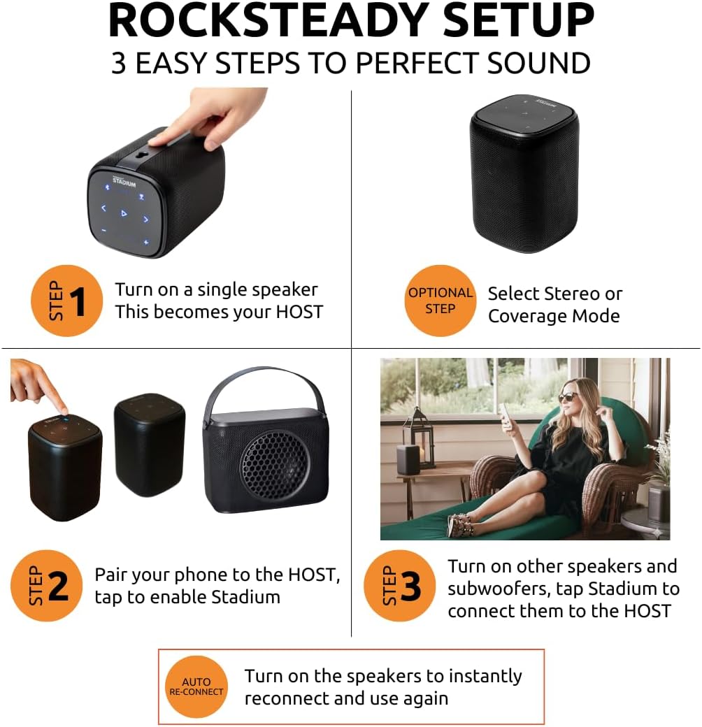 Rocksteady Stadium 2: Four Speakers Bundle - Immersive  connectible  and up to 150 ft of Range. Up to 30 Hours of Battery Life.