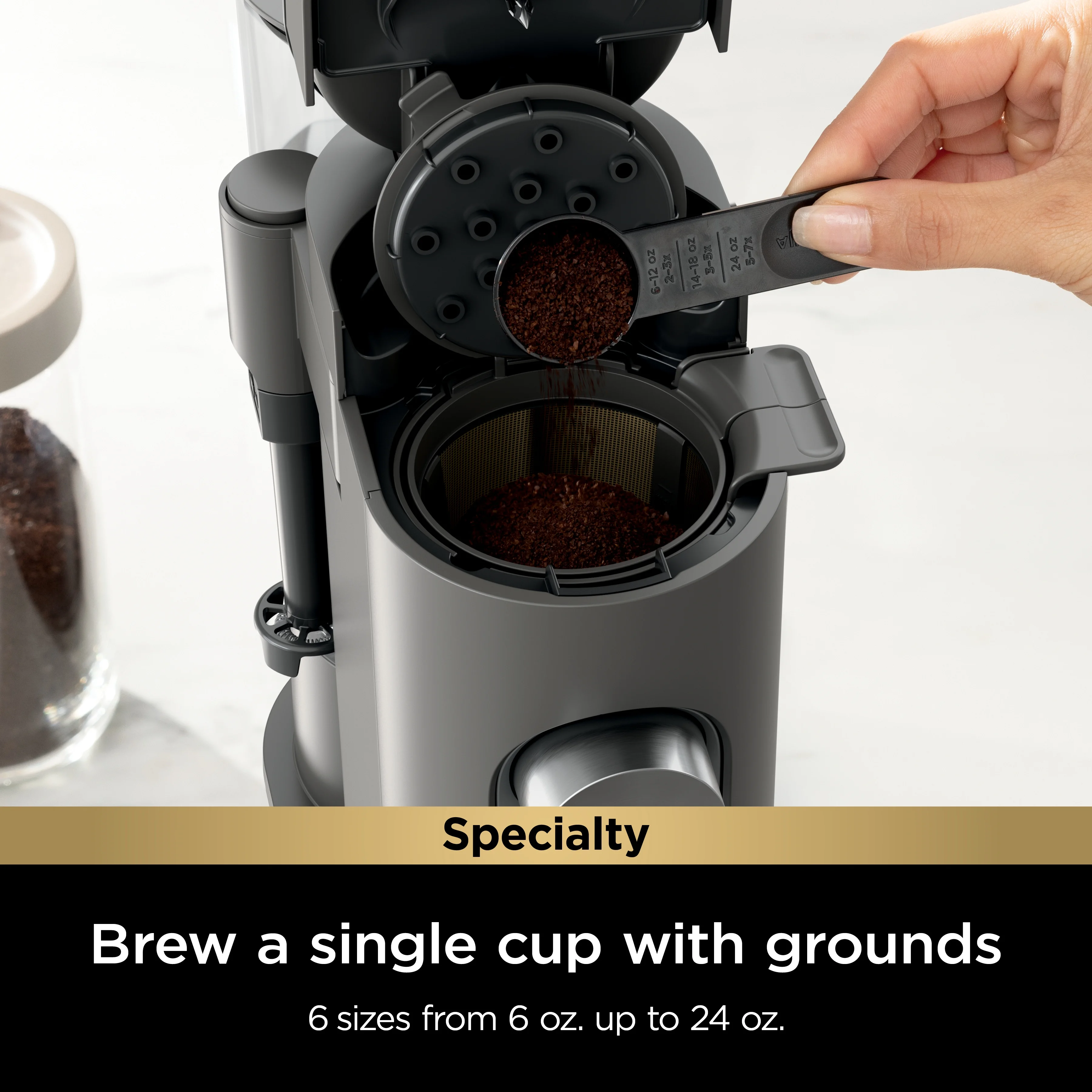 Ninja Single Serve Pods & Grounds Specialty Coffee Brewer, 4 Brew Styles, Gray, PB050